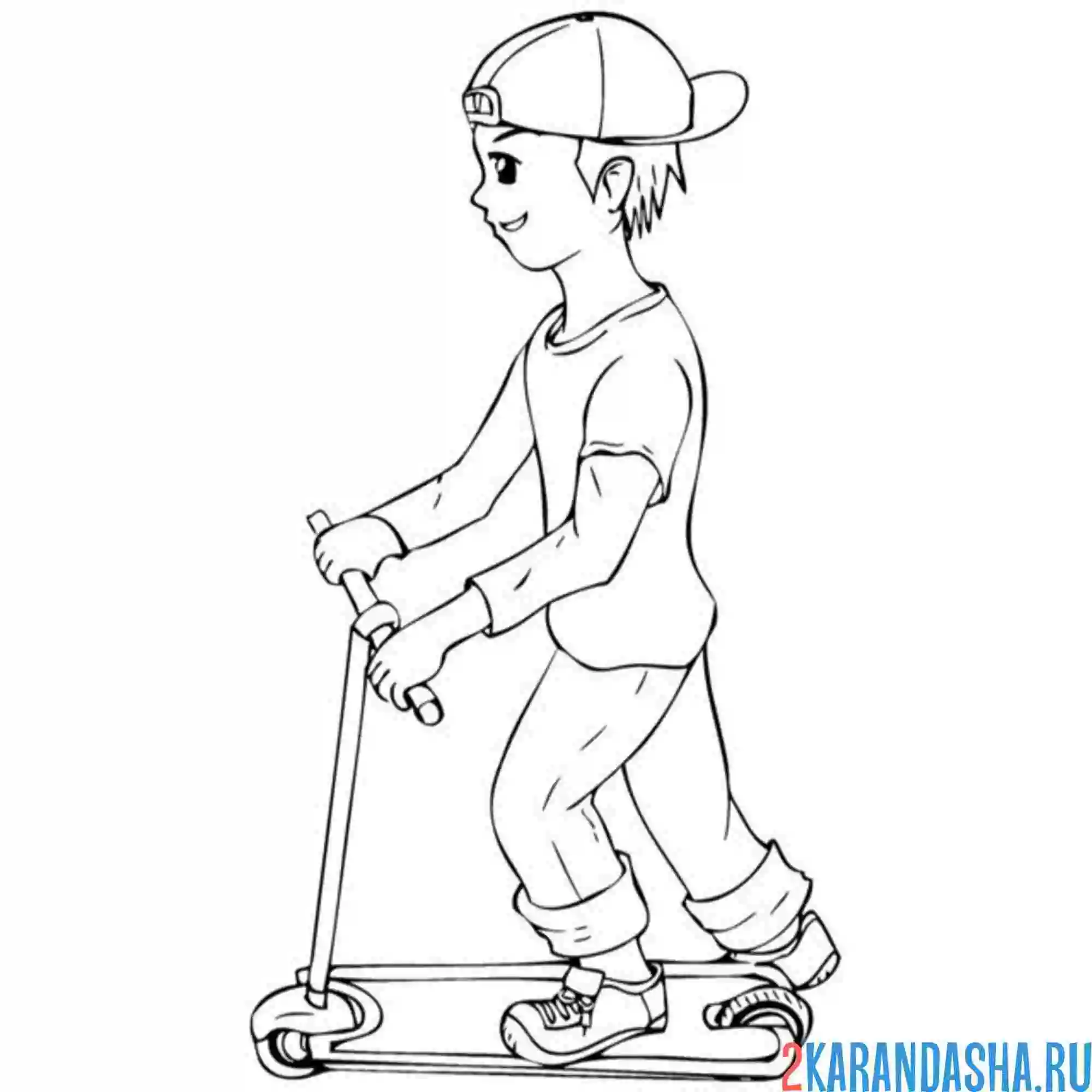 Раскраска парень на самокате