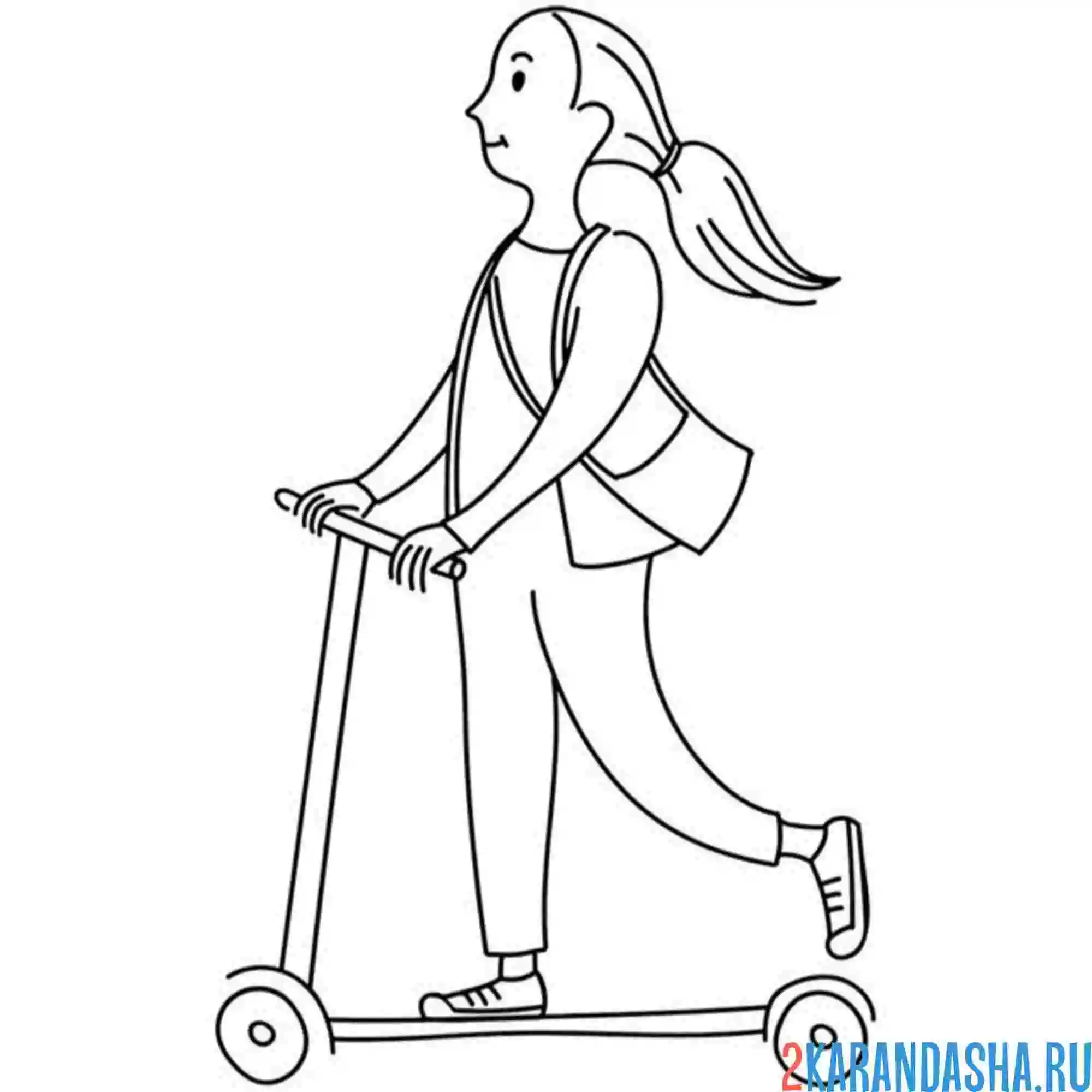 Раскраска девушка на самокате