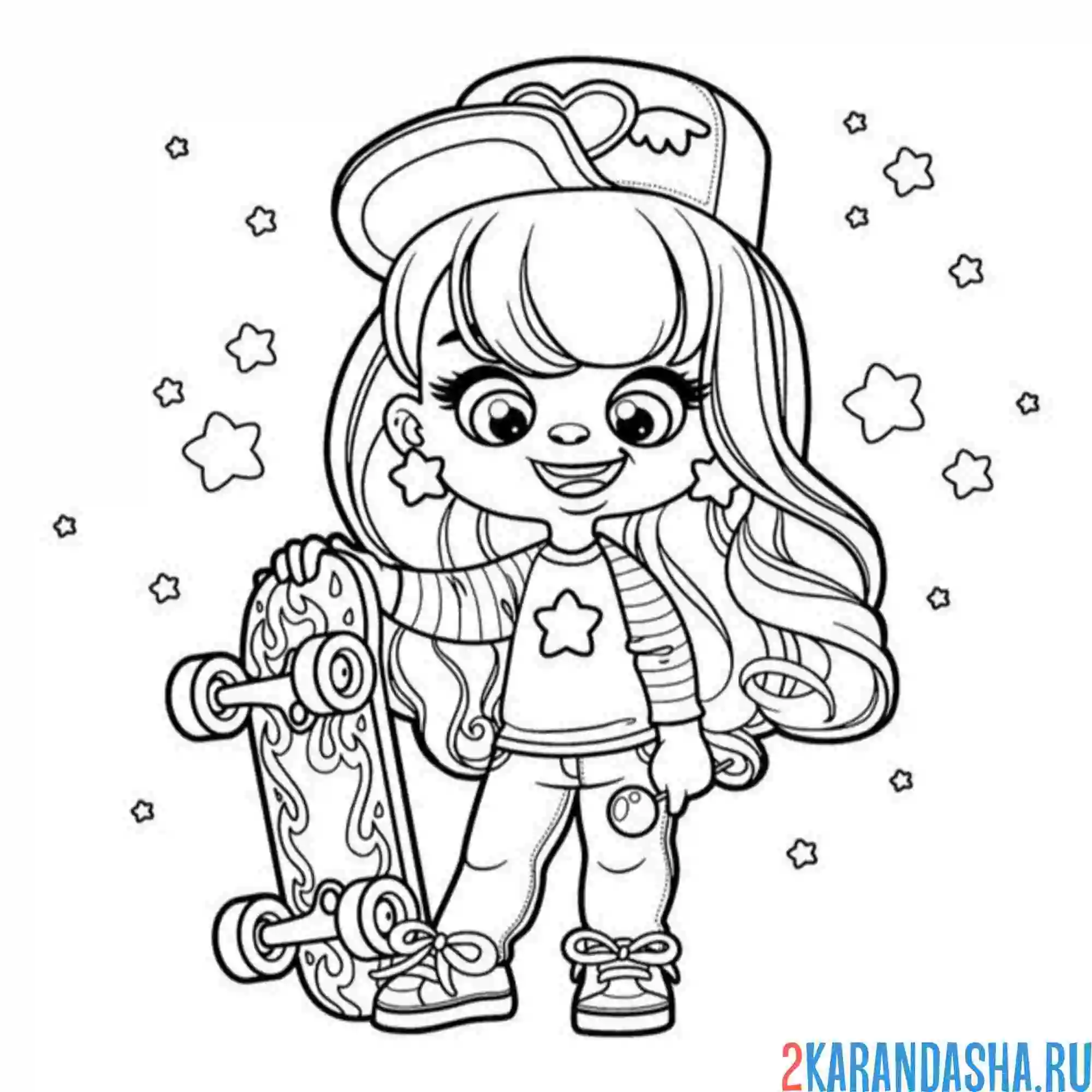 Раскраска девочка и скейтборд