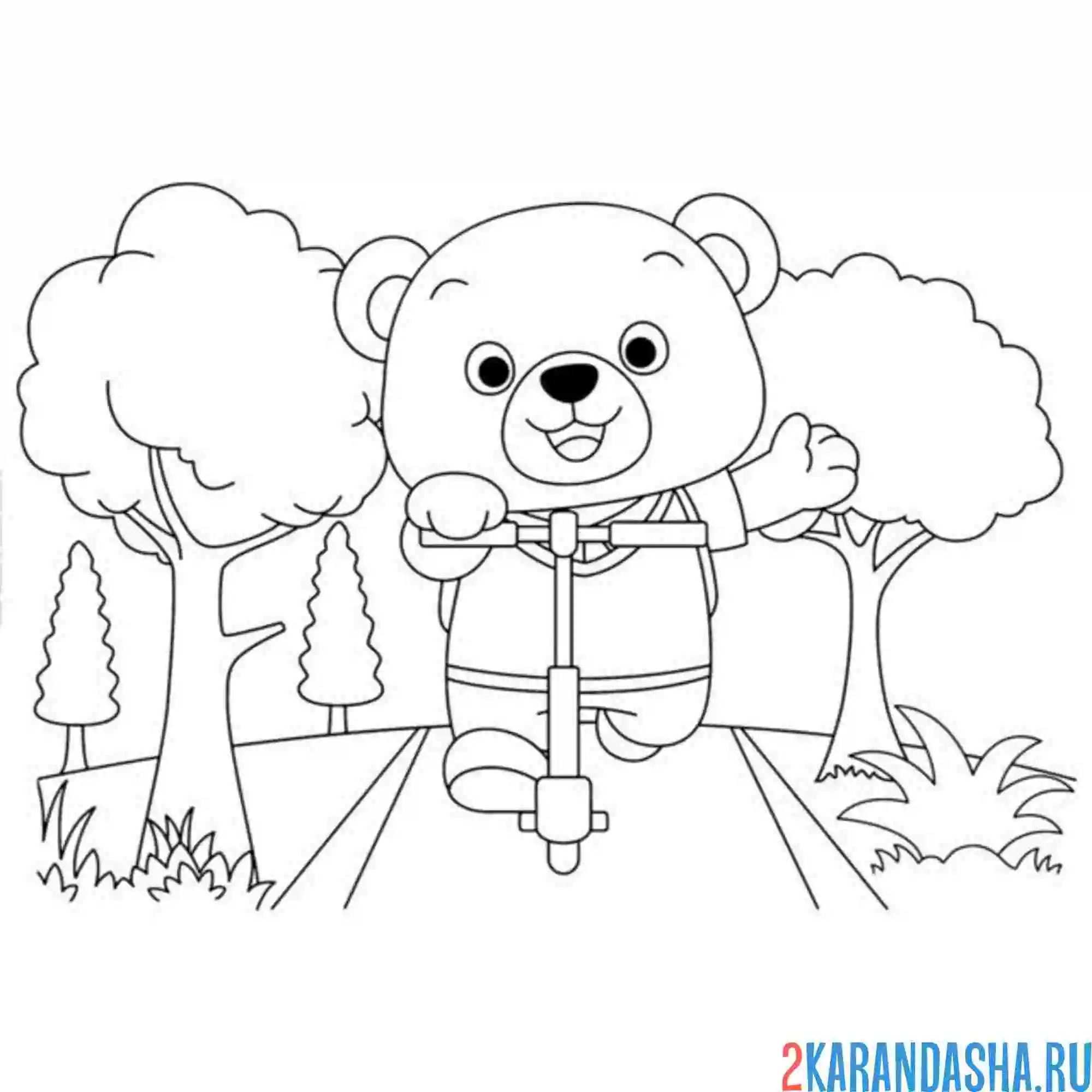 Раскраска мишка на самокате