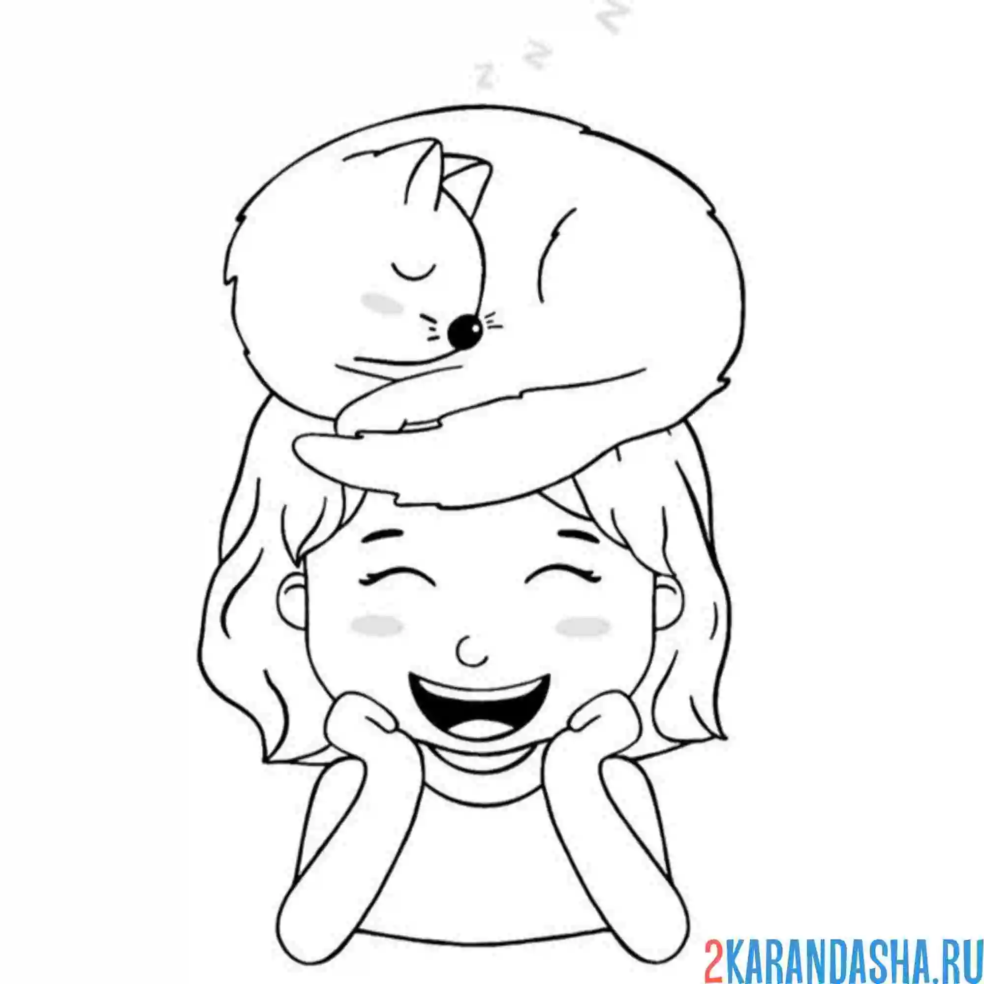 Раскраска котик спит на девочке