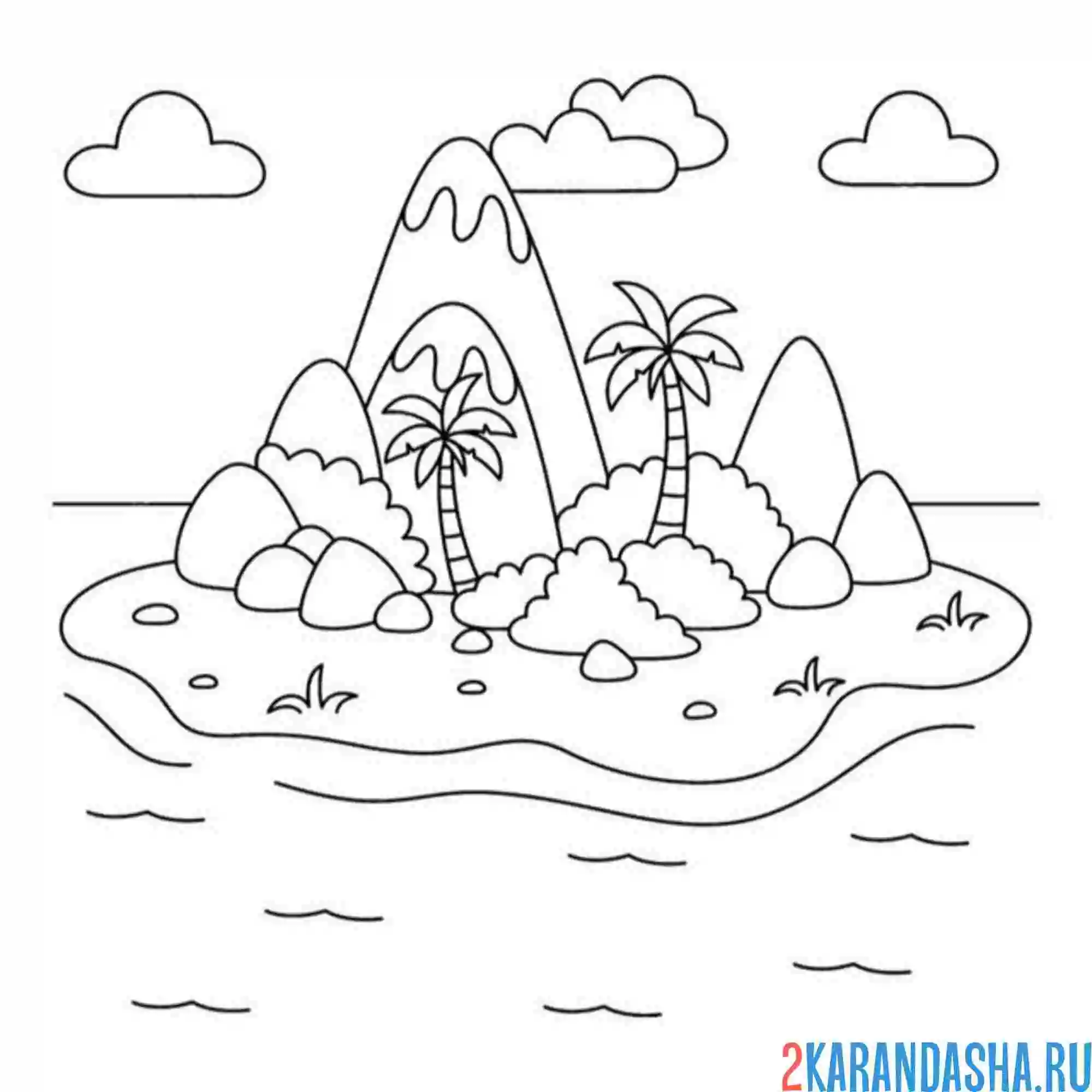 Раскраска горы остров море