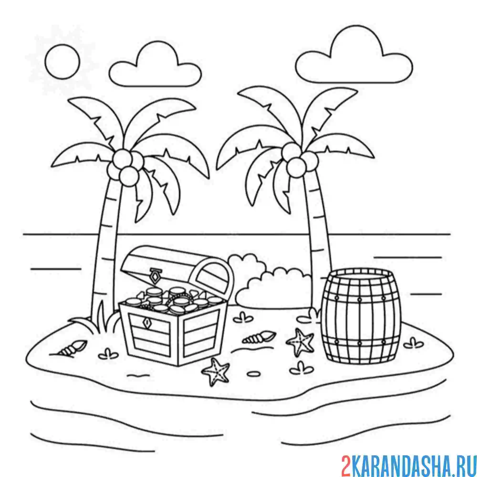 Раскраска небольшой остров с сокровищами