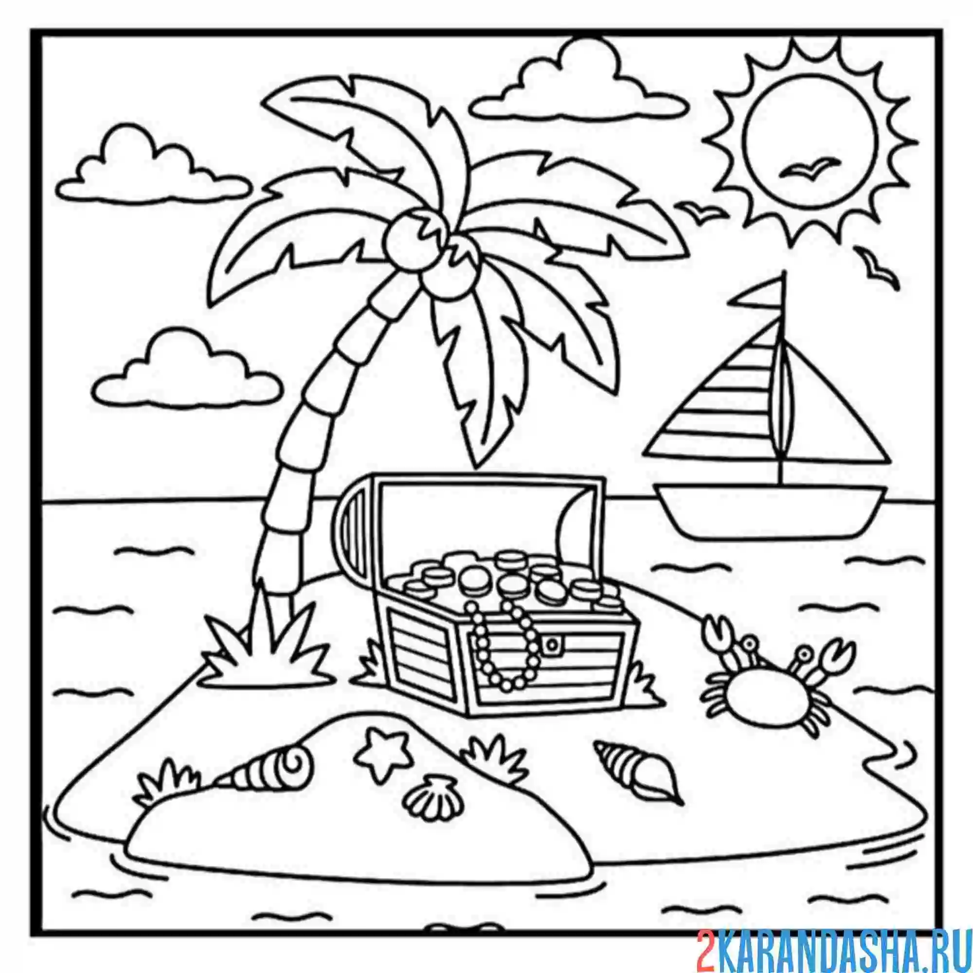 Раскраска остров сокровищ и пальма