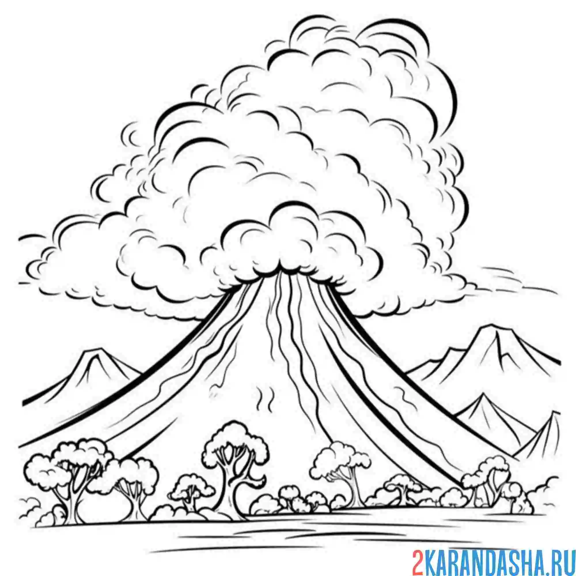 Раскраска вулкан на острове
