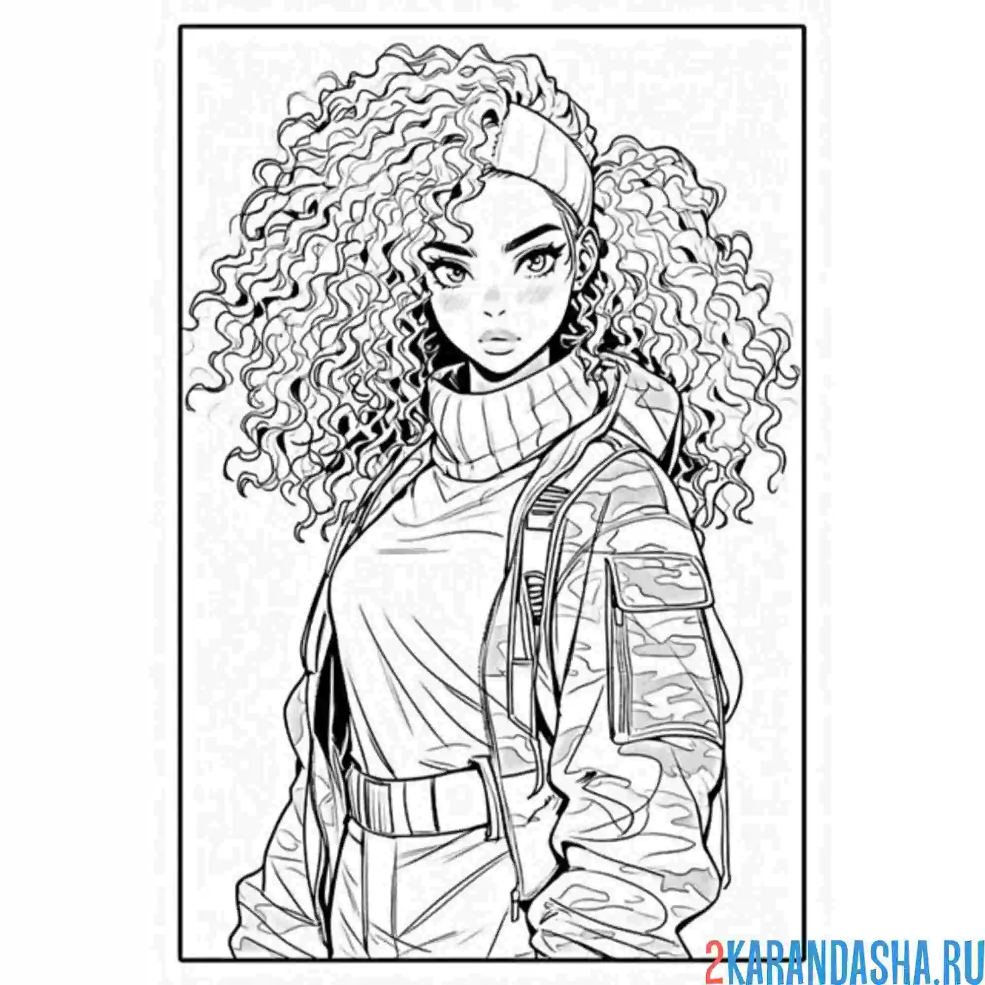 Раскраска эстетика кудрявая девушка