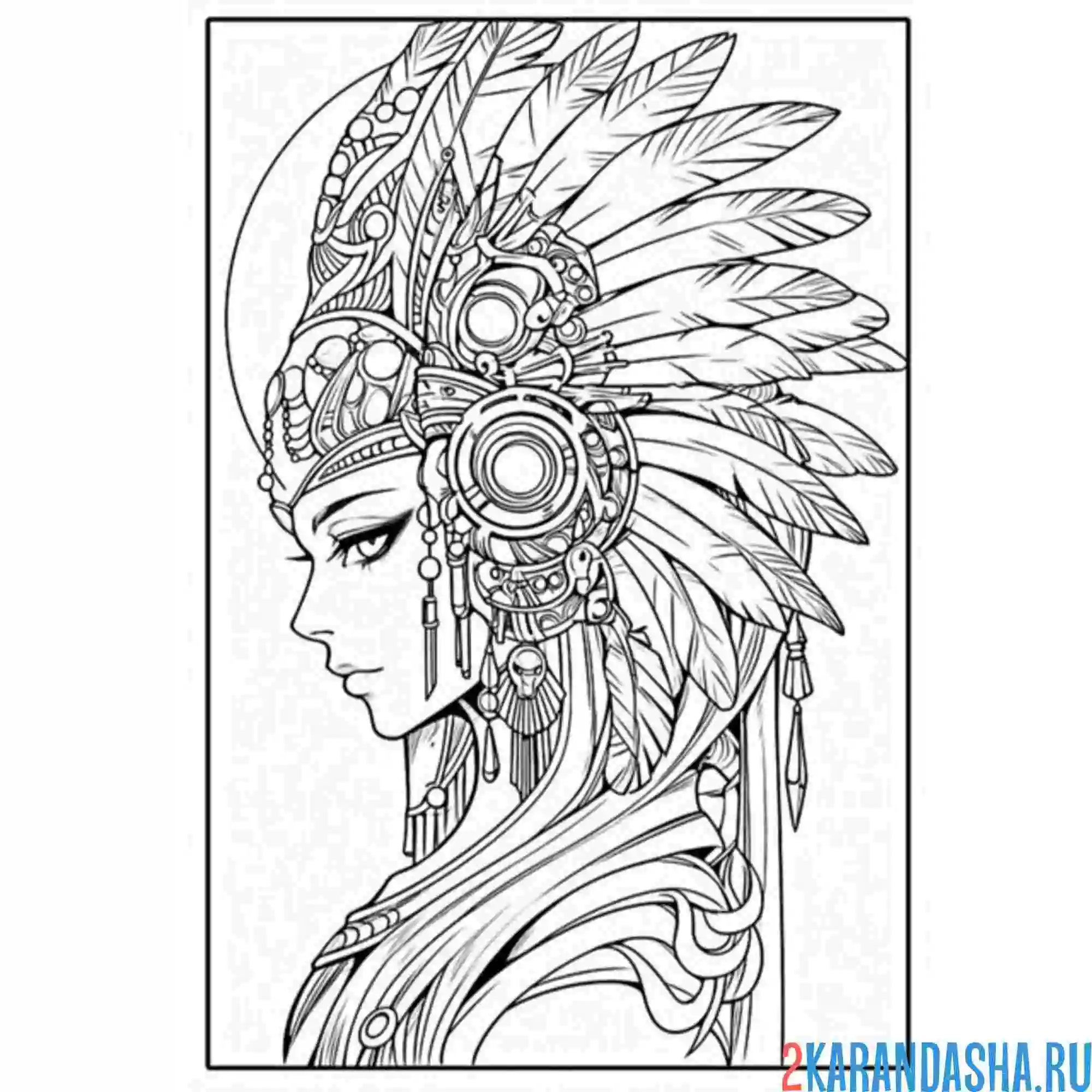 Раскраска эстетика девушка индеец