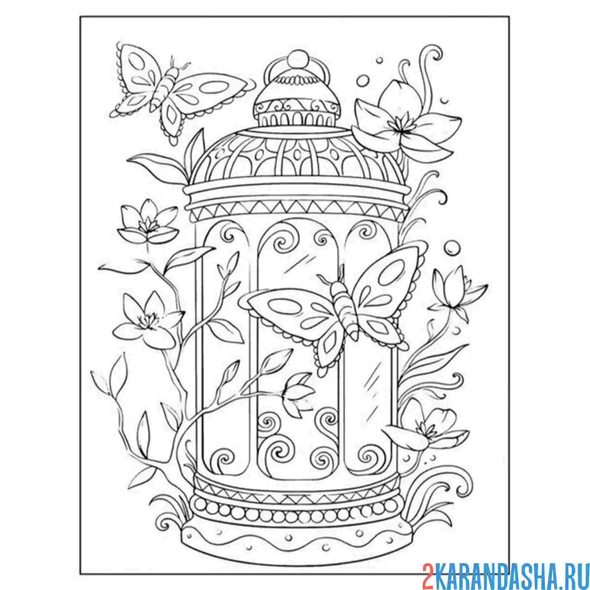 Раскраска эстетика фонарик с бабочкой