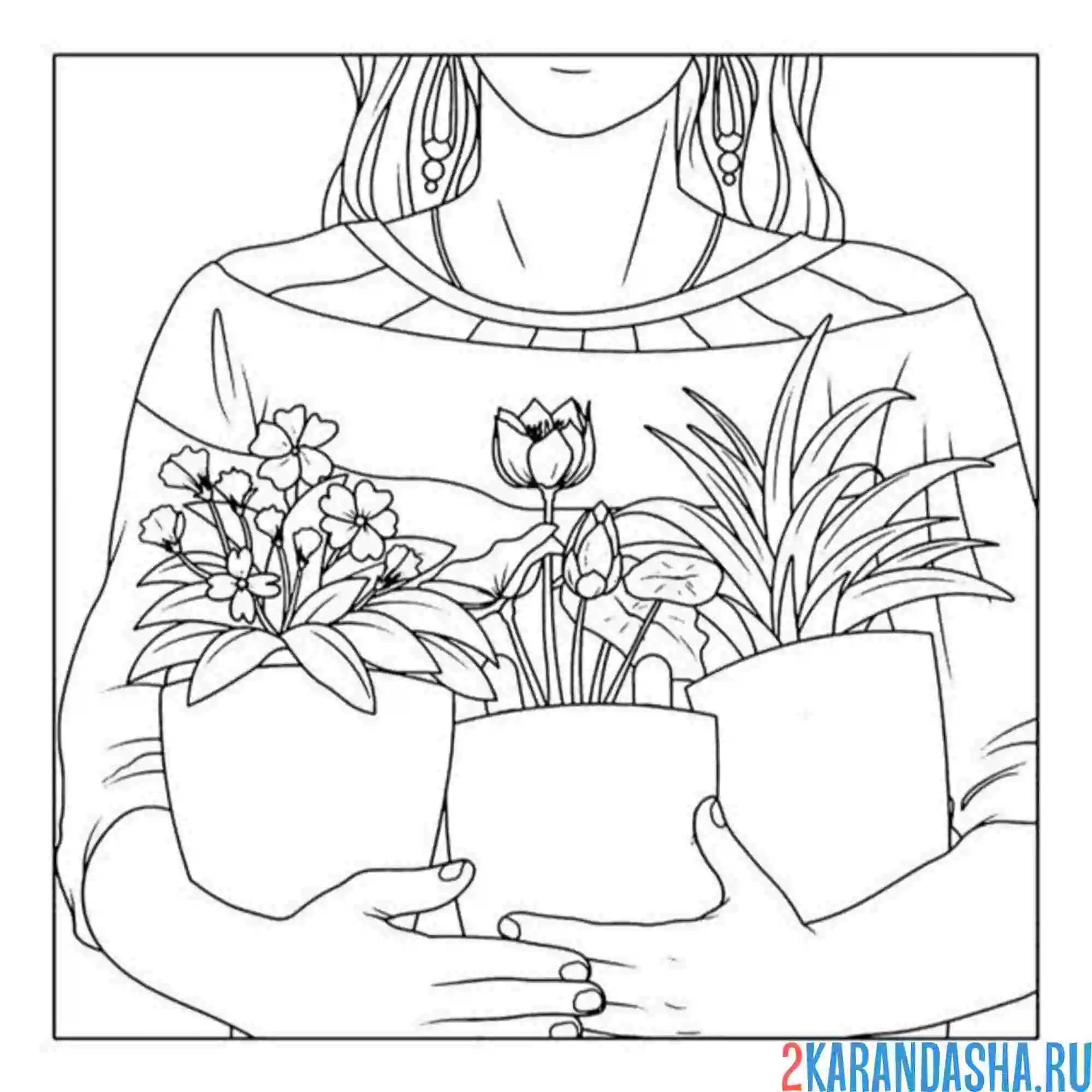 Раскраска эстетика цветы у девушки