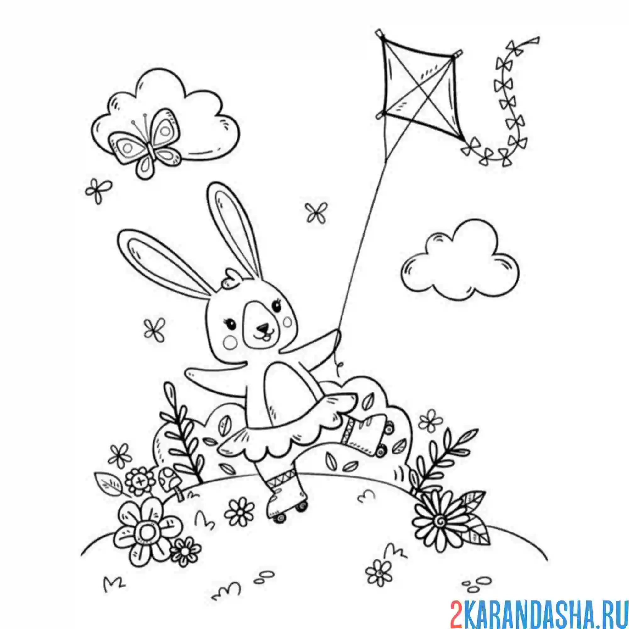 Раскраска эстетика зайчик и воздушный змей