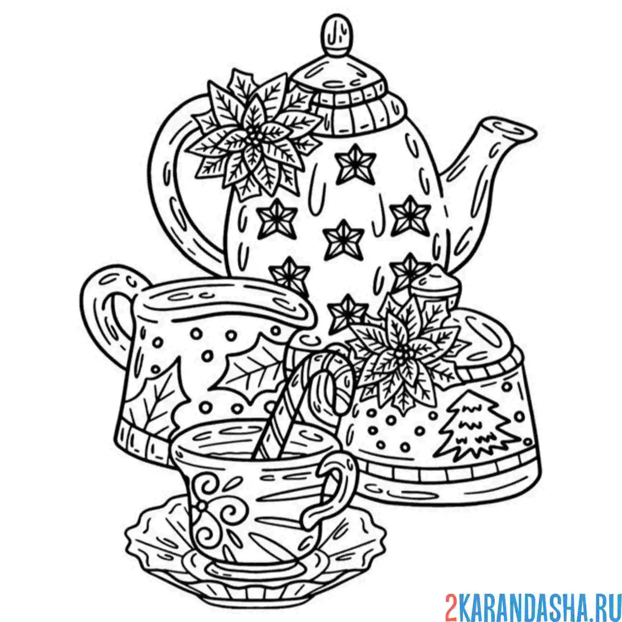 Раскраска эстетика чайный сервиз