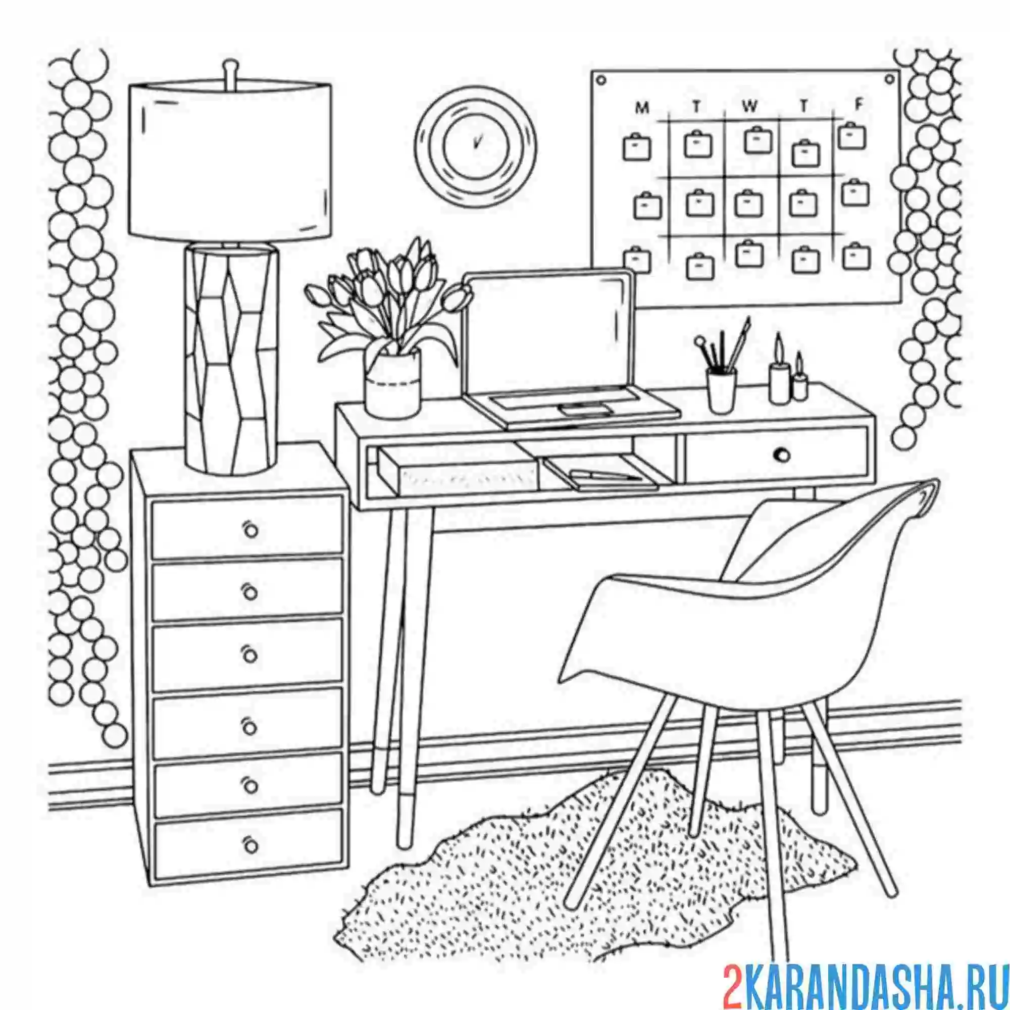 Раскраска эстетика комната подростка