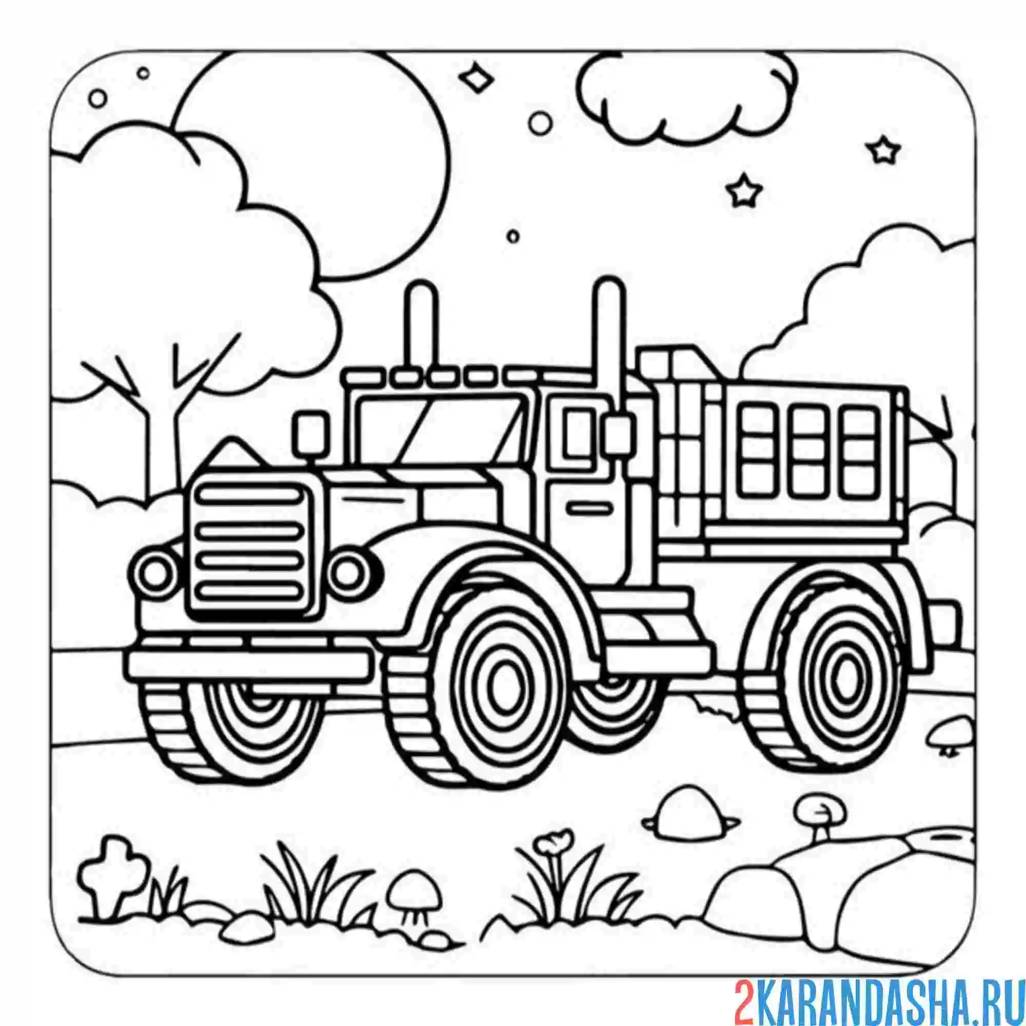 Раскраска самосвал в лесу