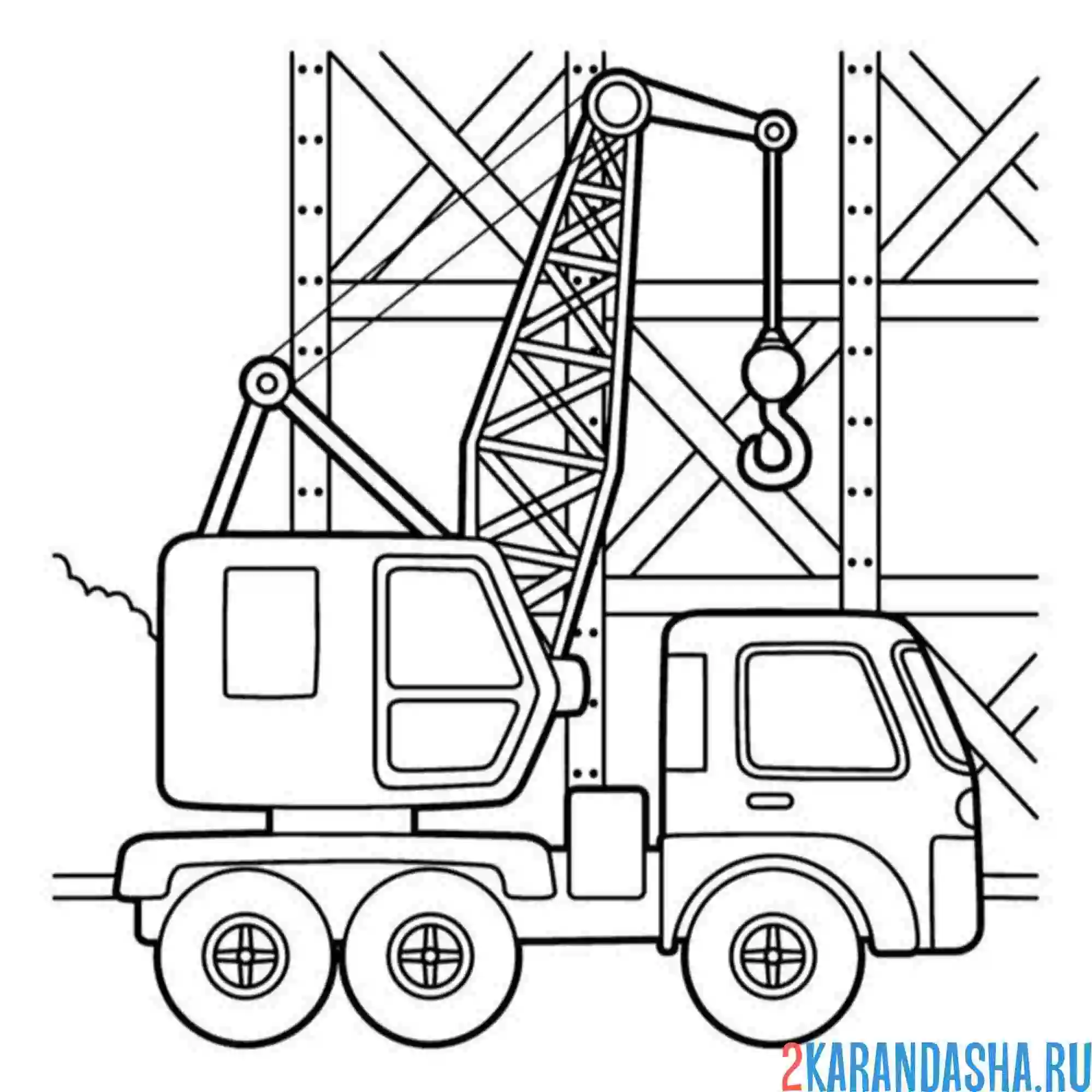 Раскраска строительный подъемный кран машина