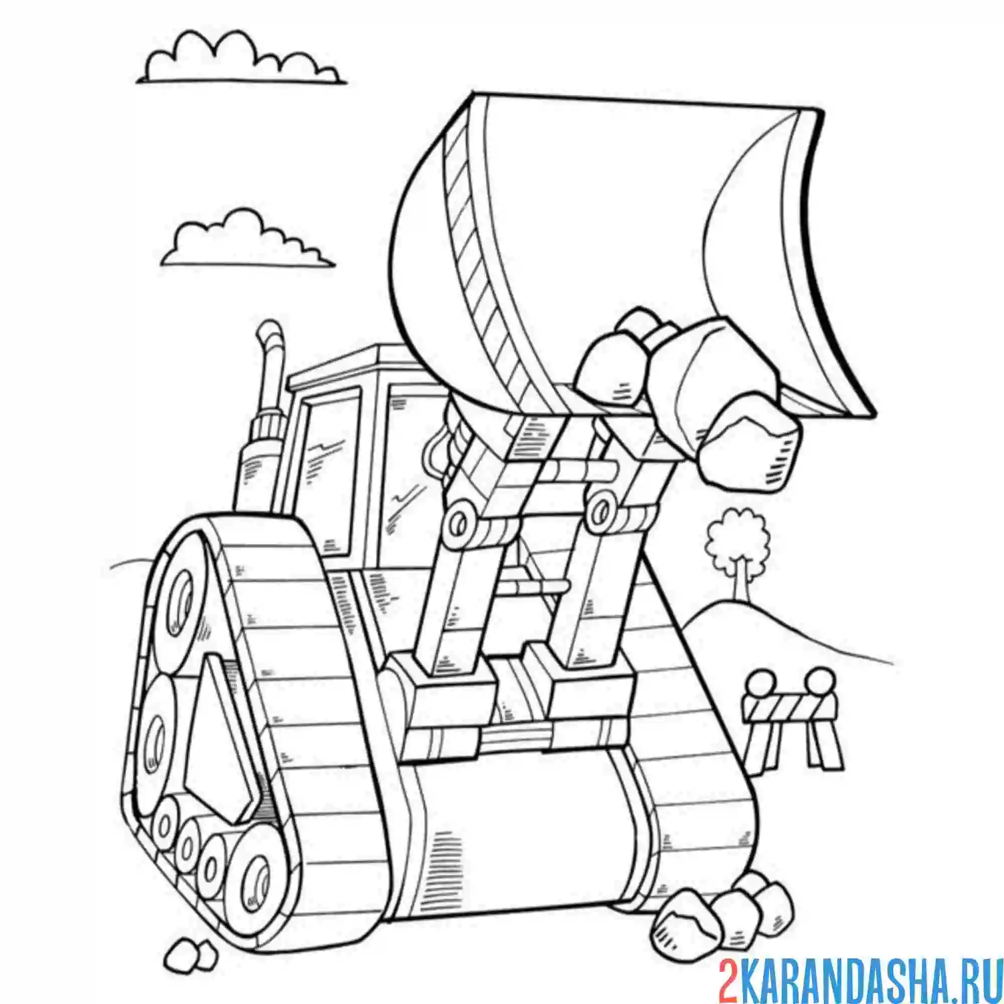 Раскраска экскаватор с ковшом