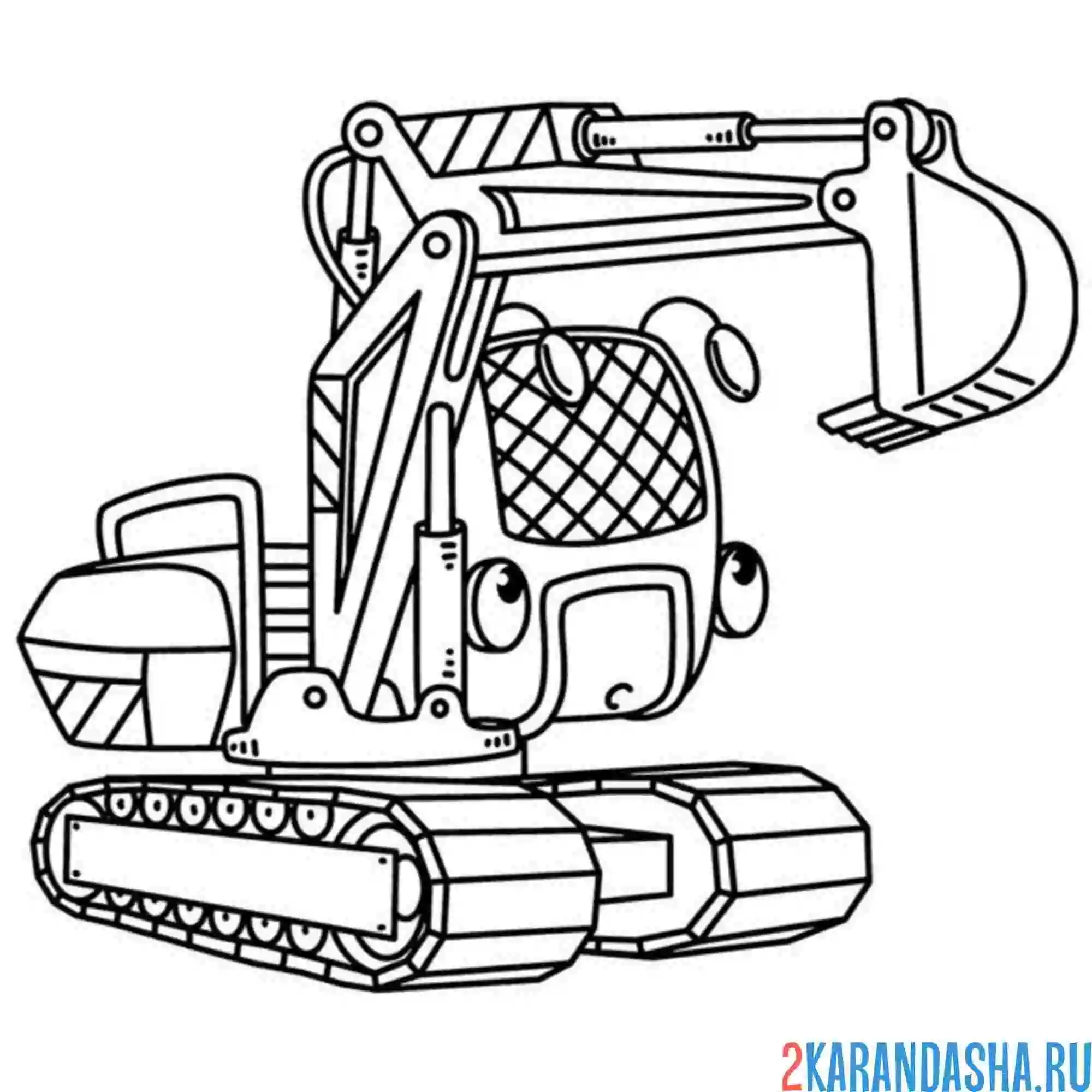 Раскраска экскаватор с глазками гусеничный
