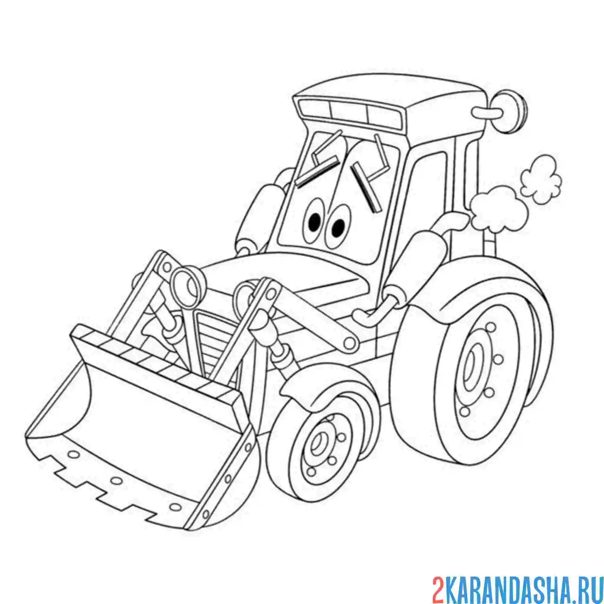 Раскраска трактор с ковшом и глазками