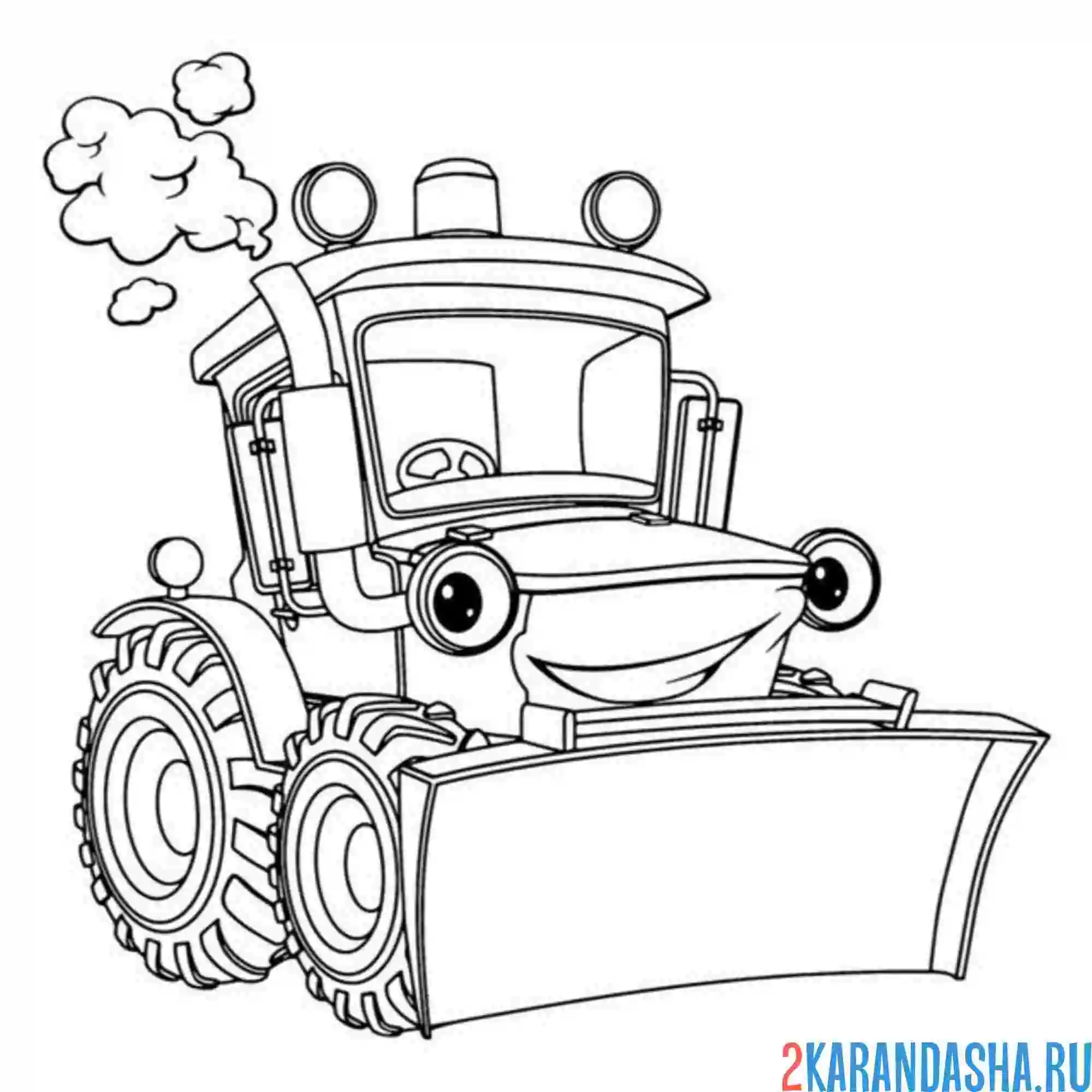 Раскраска смешной бульдозер