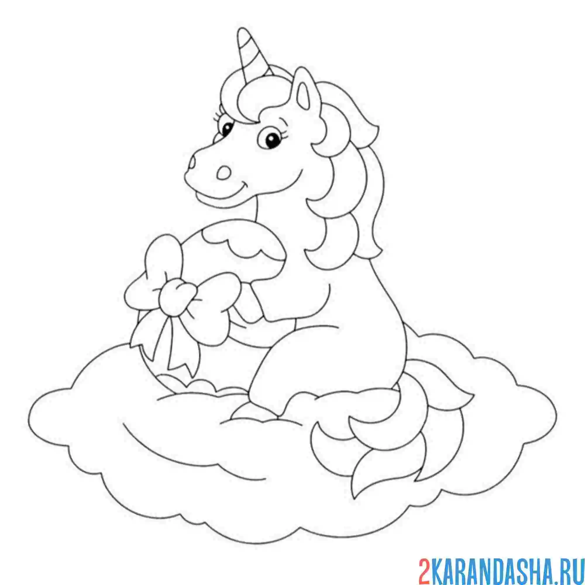 Раскраска единорог на облаке