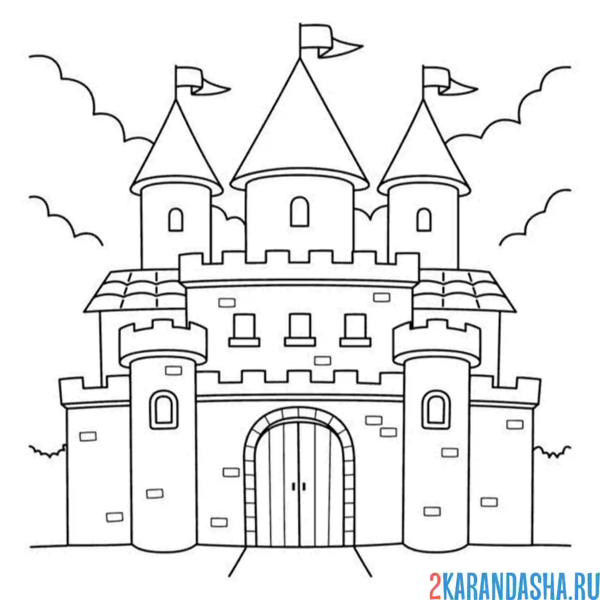 Раскраска замок и три башни