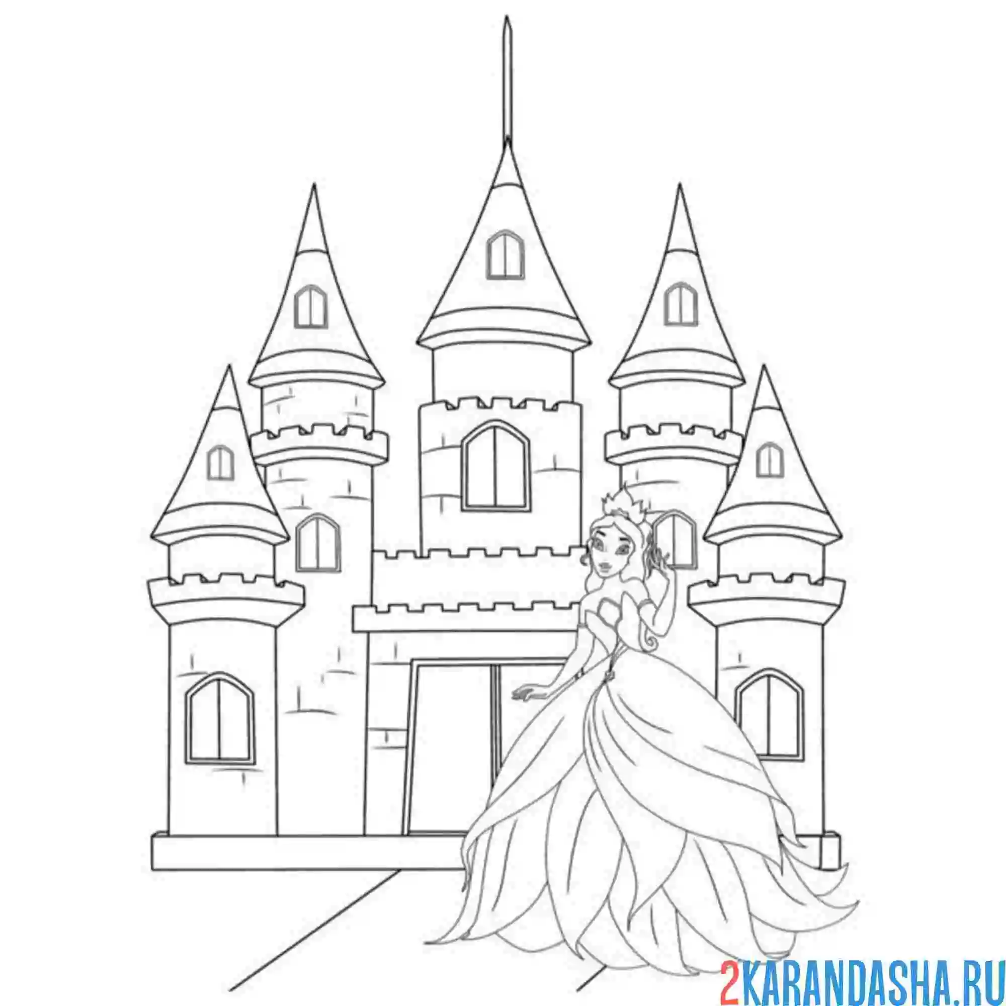 Раскраска принцесса и замок
