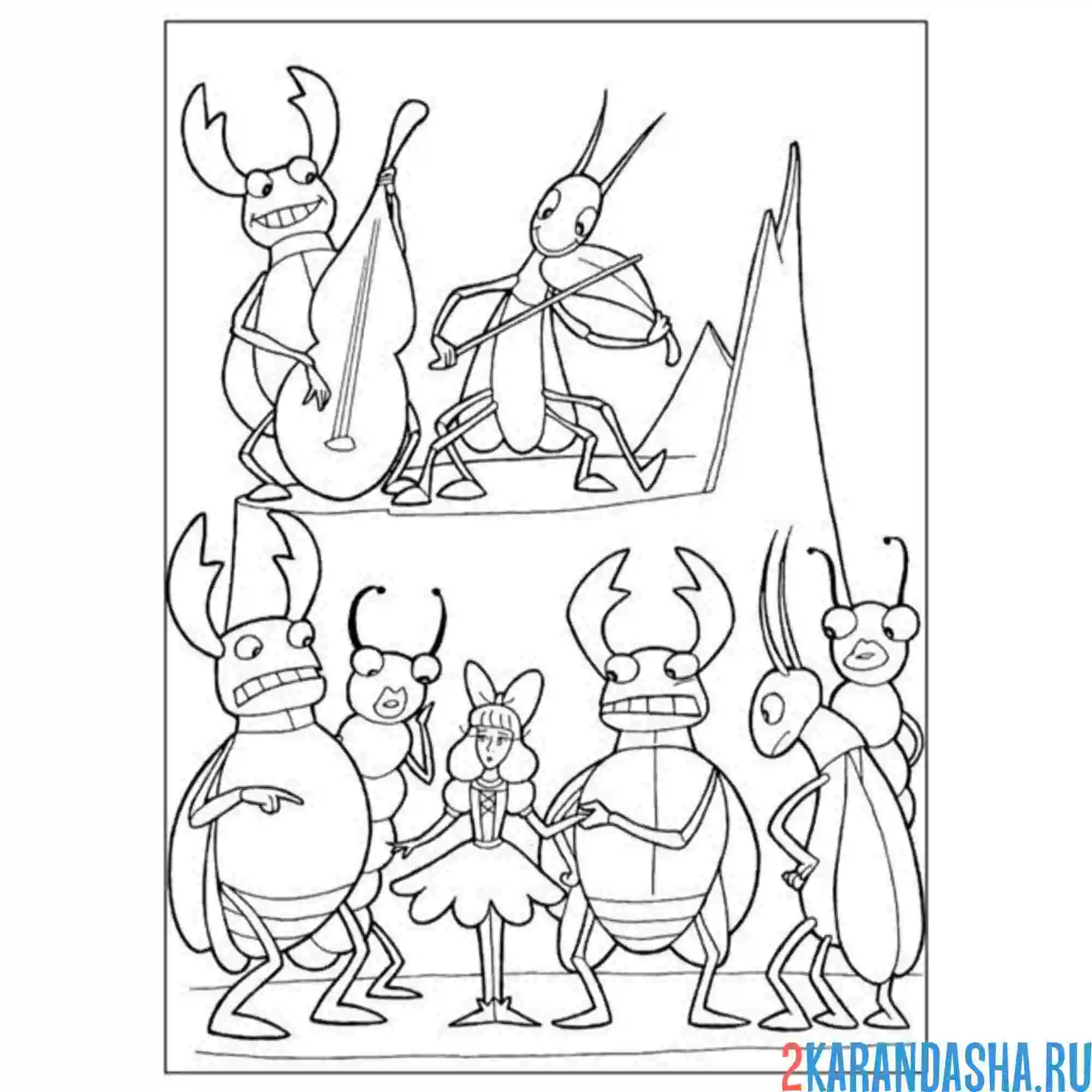 Раскраска дюймовочка и танцы жука