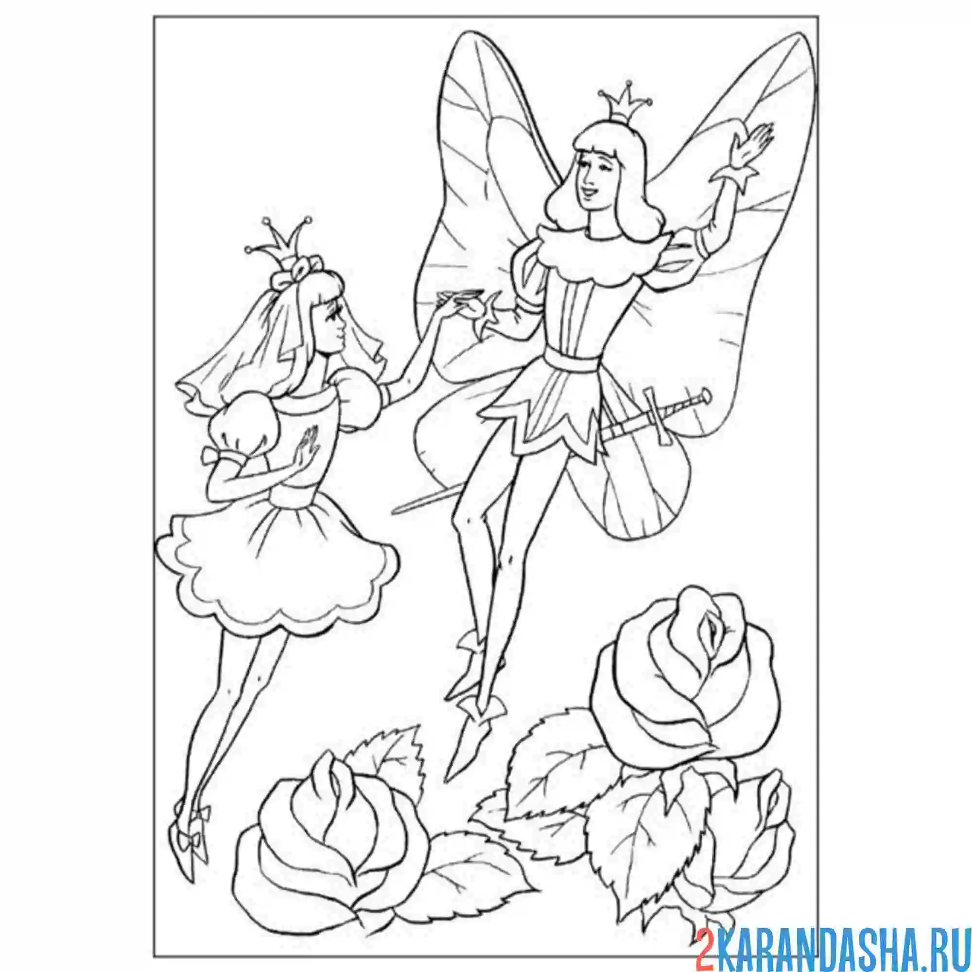 Раскраска дюймовочка и принц