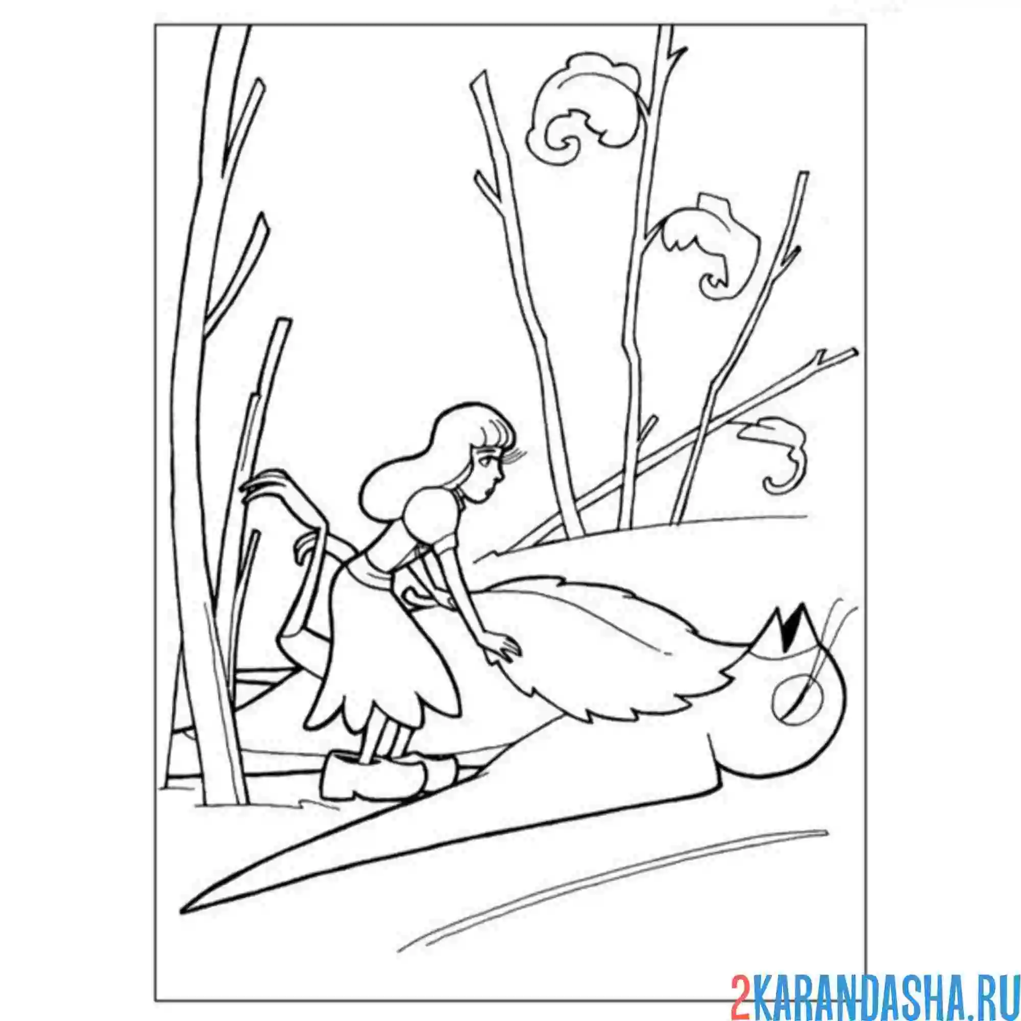 Раскраска дюймовочка спасает ласточку