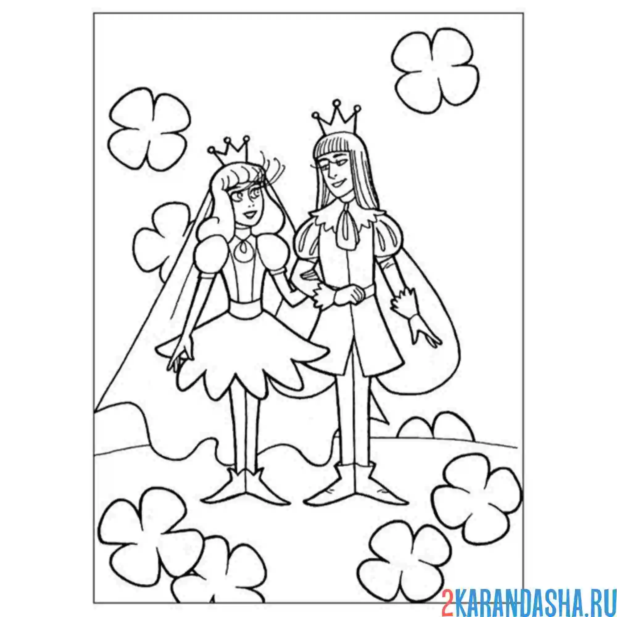 Раскраска свадьба дюймовочки и принца