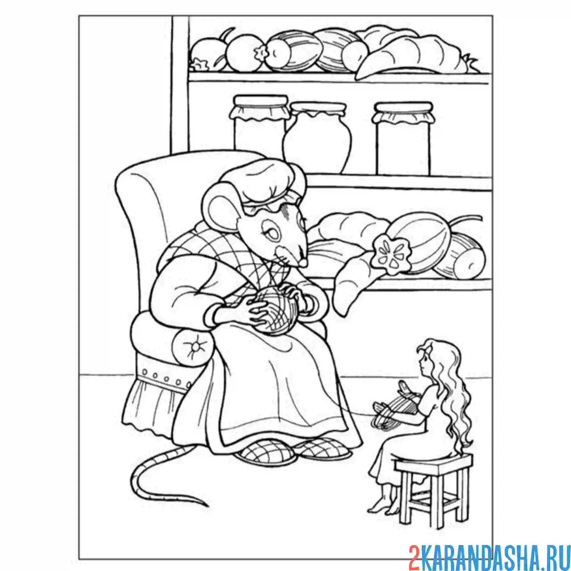 Раскраска дюймовочка и мышка