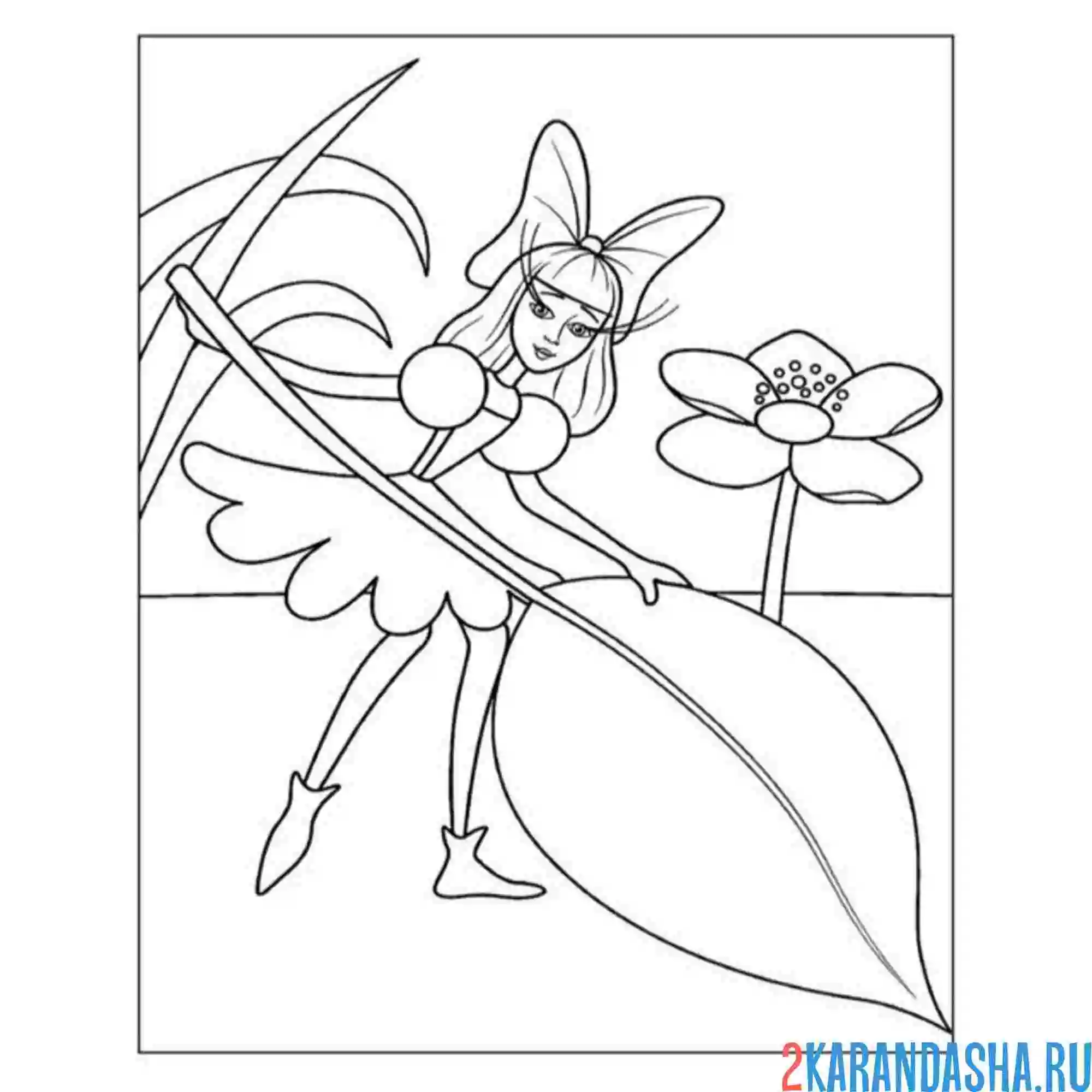 Раскраска дюймовочка и листочек