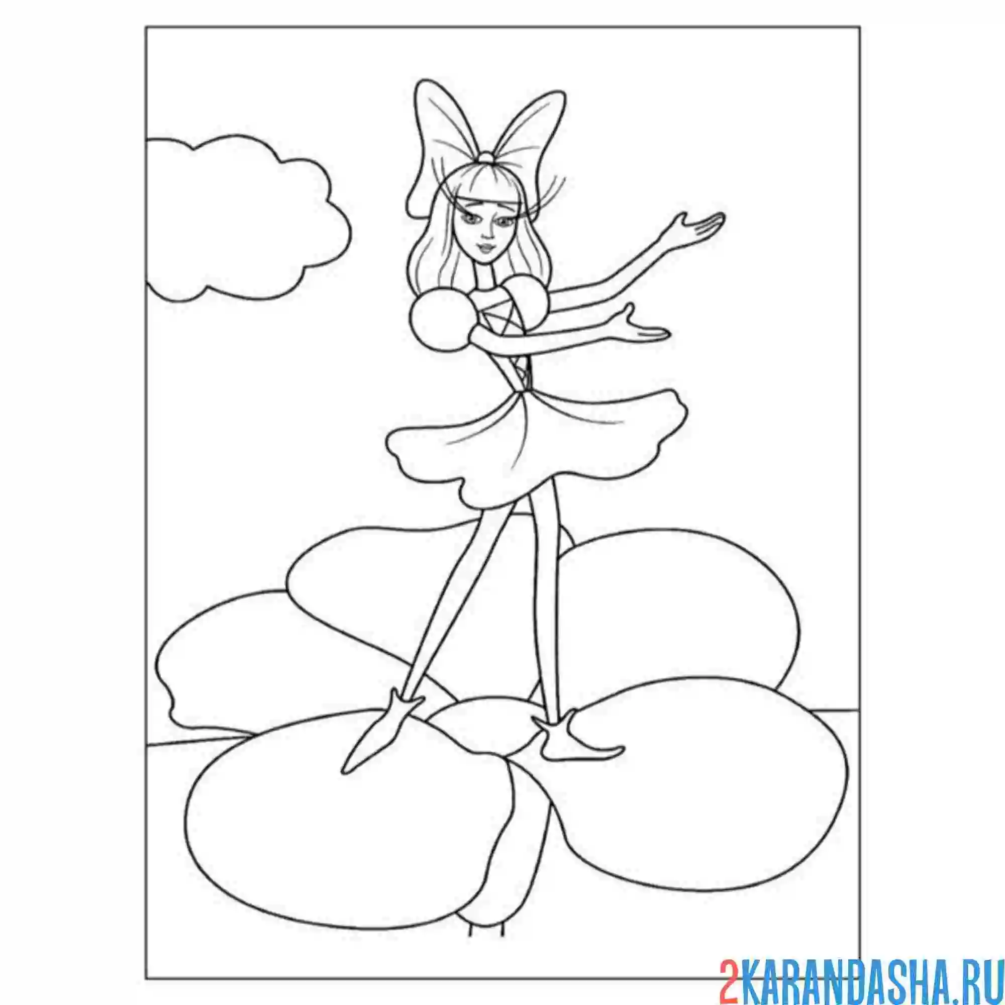 Раскраска дюймовочка в цветочке