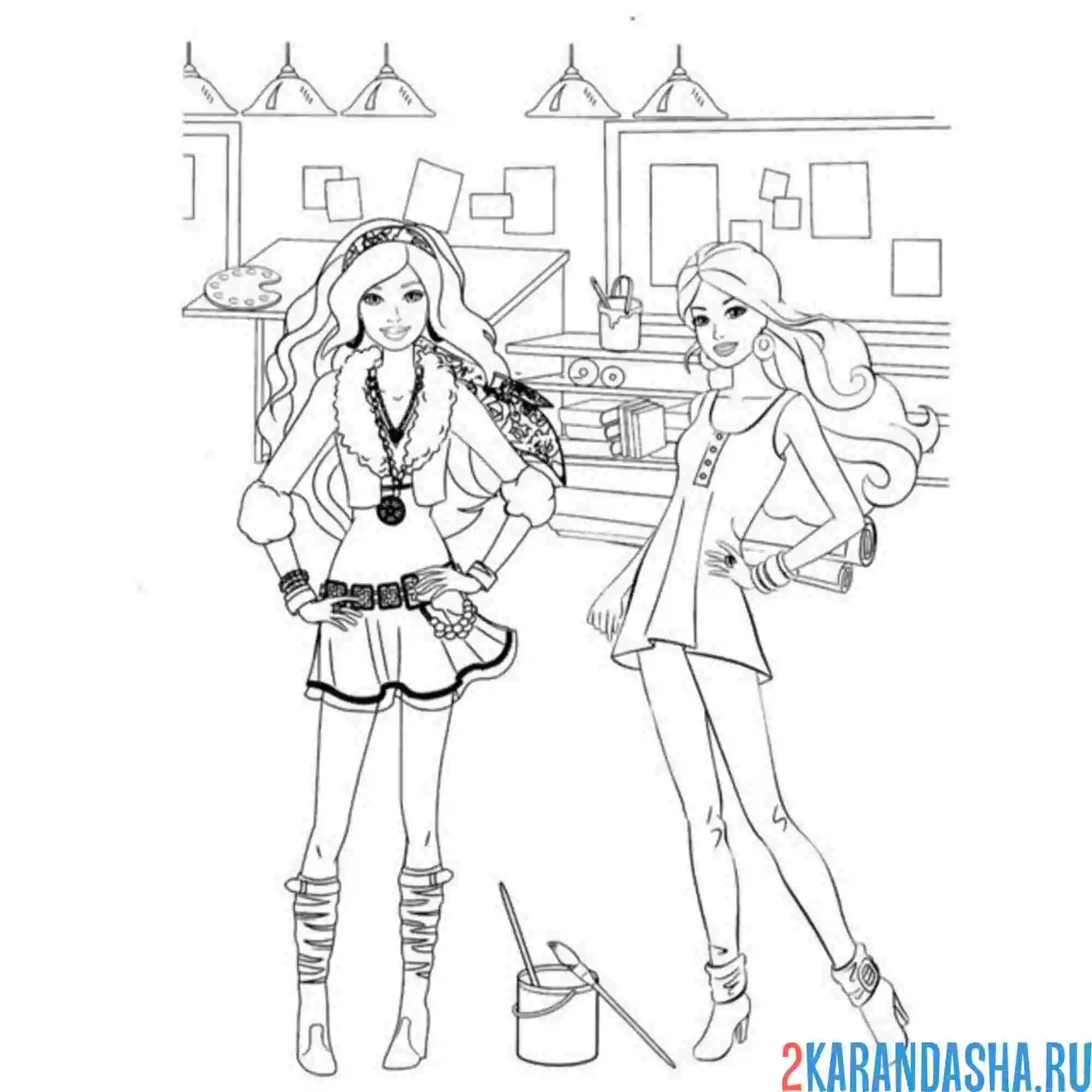 Раскраска барби рисуют