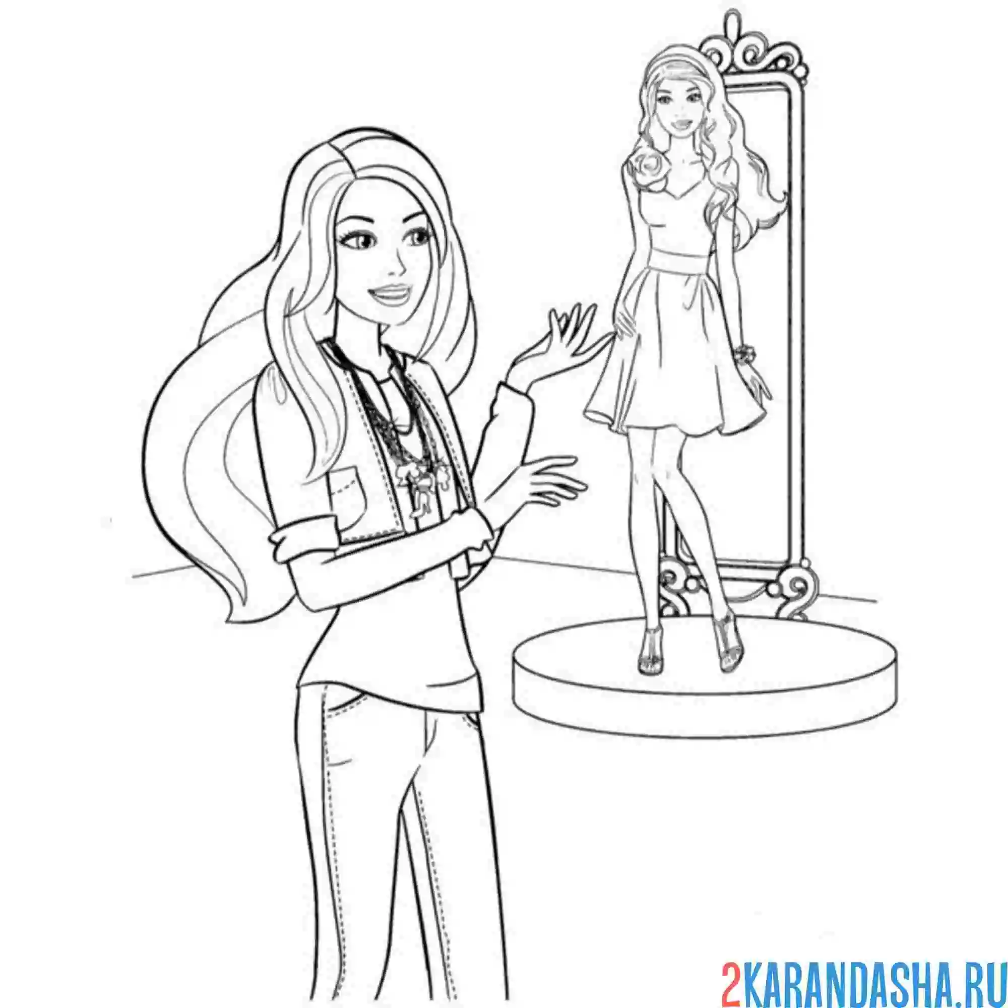 Раскраска барби примерка платья