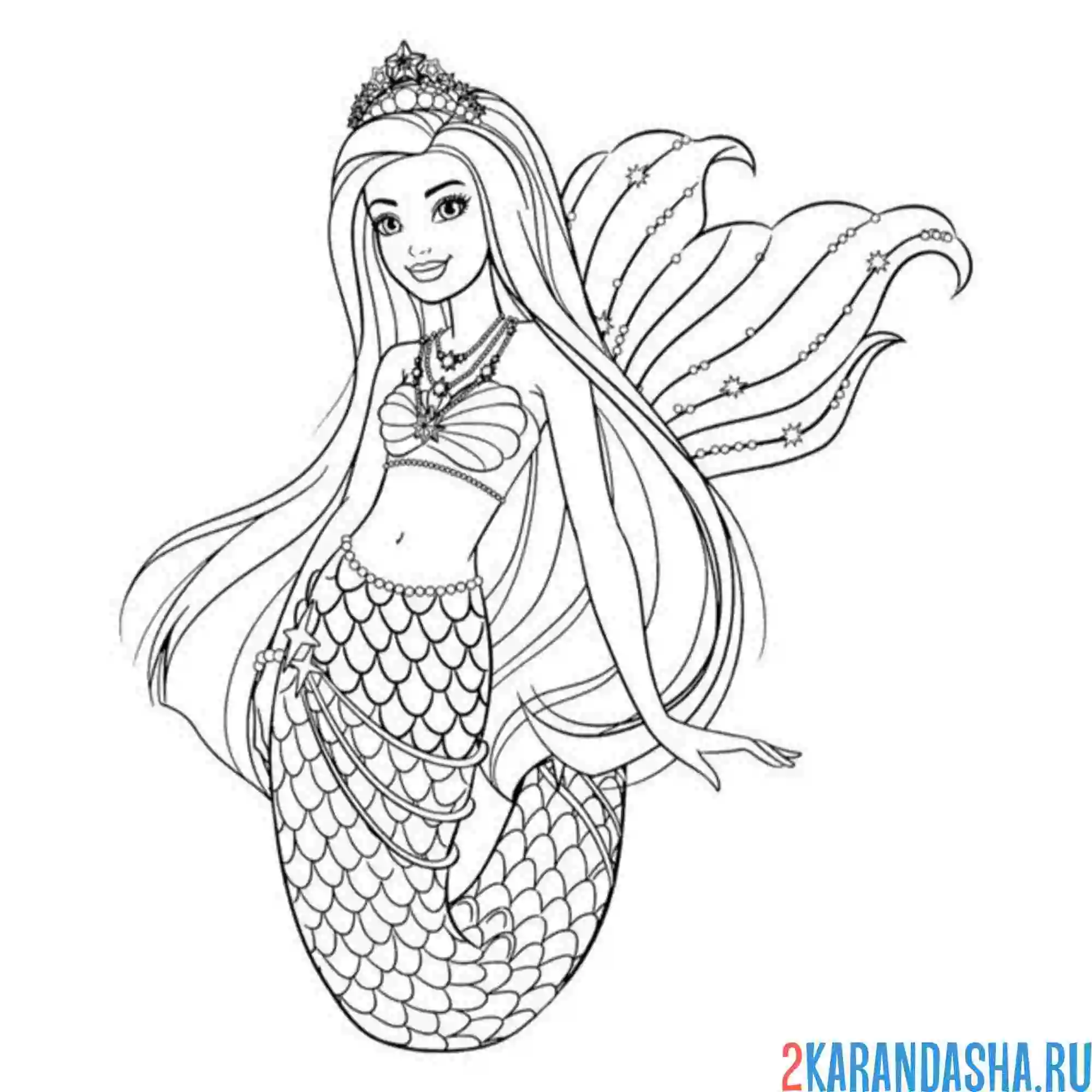Раскраска русалка-барби в короне