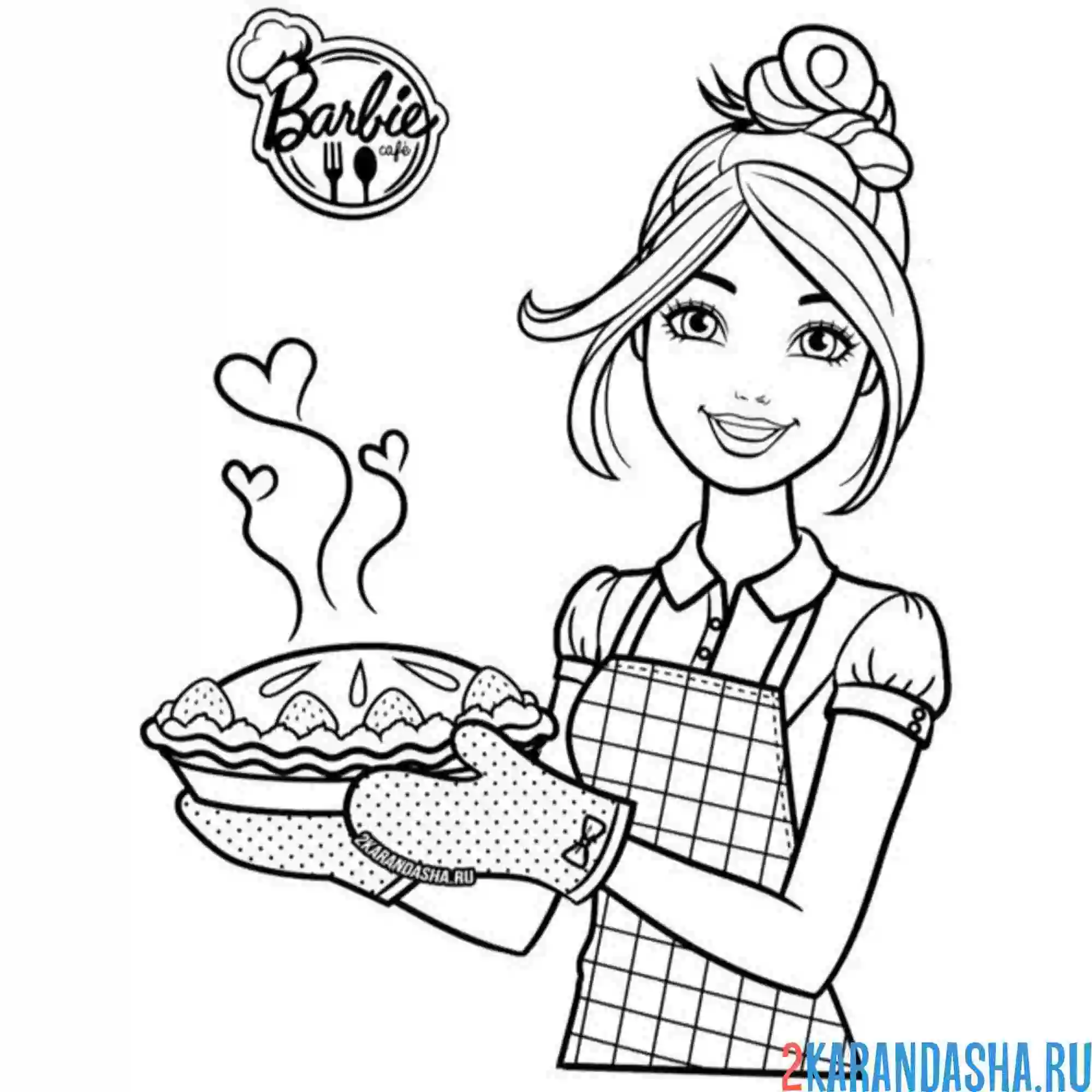 Раскраска барби испекла пирог
