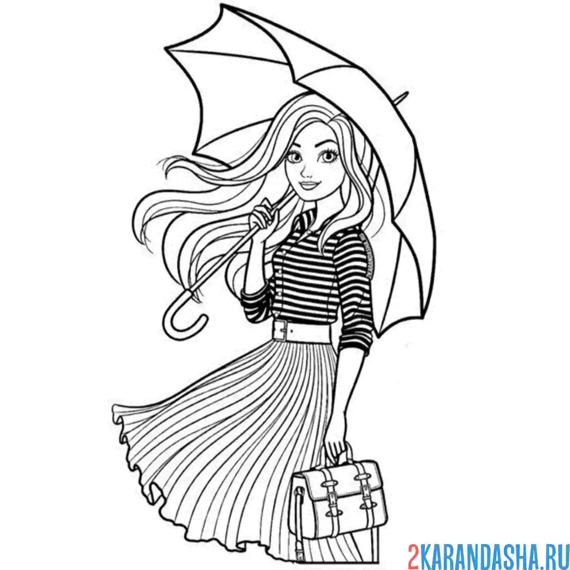 Раскраска барби под зонтом