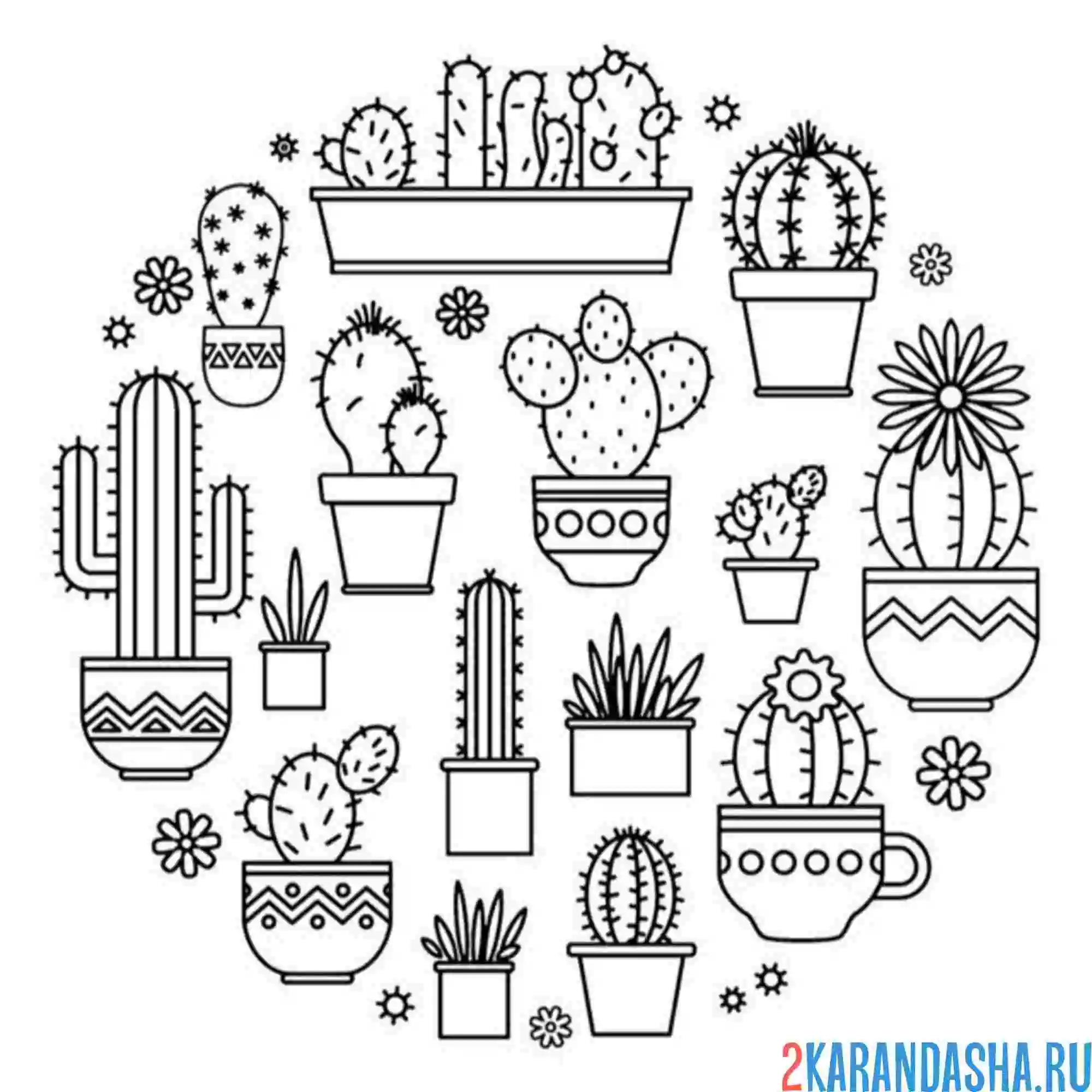 Раскраска наклейки кактусы