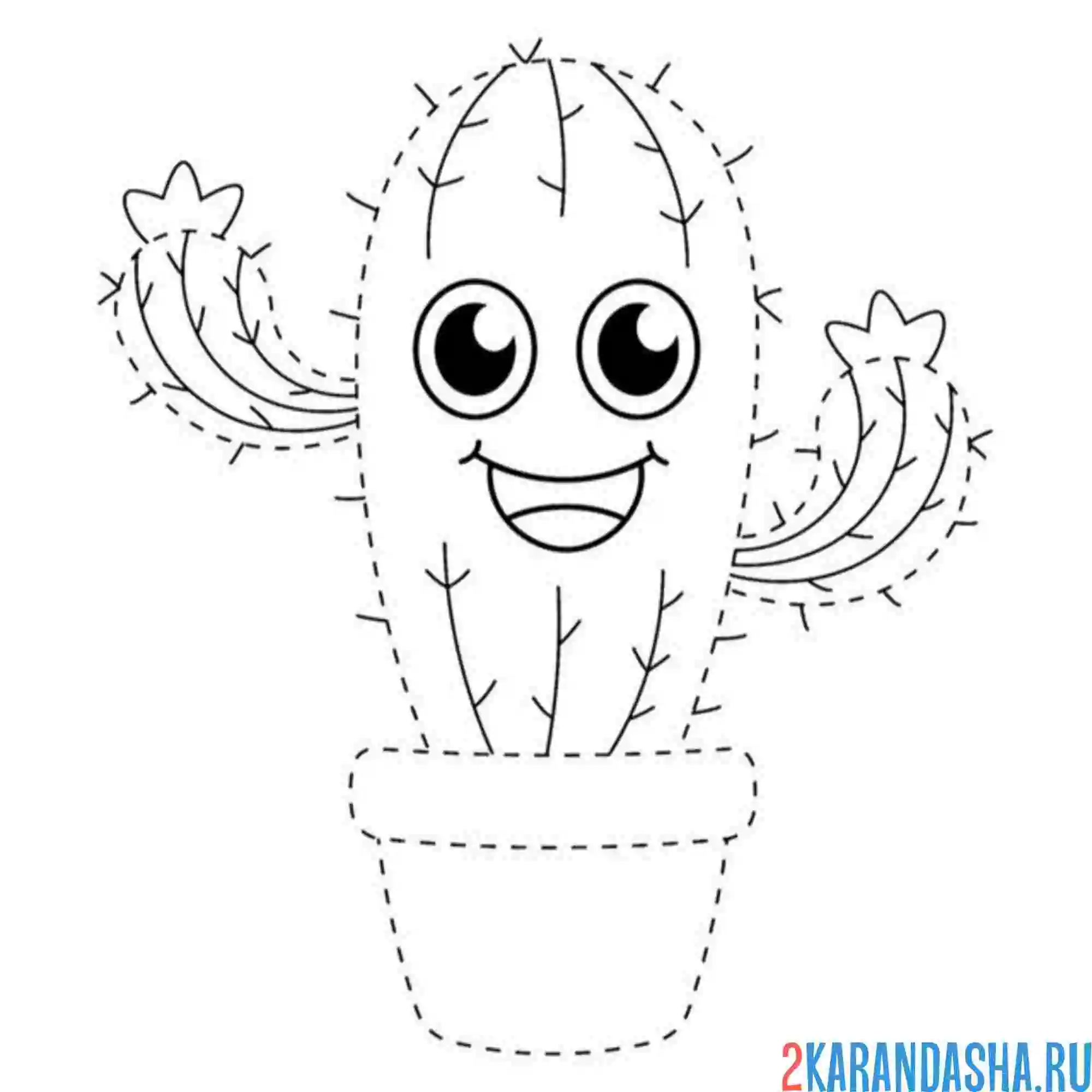 Раскраска обведи кактус по линии