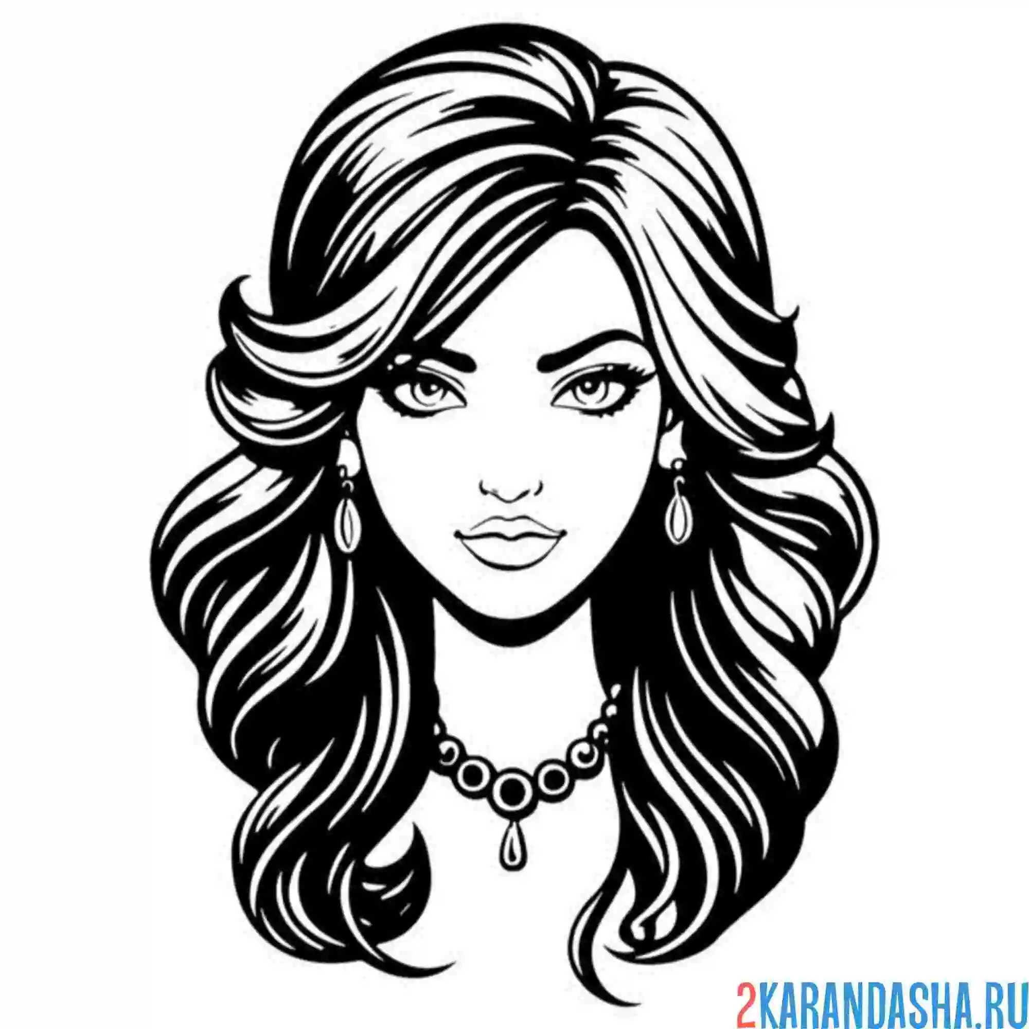 Раскраска длинные волосы прическа девушка