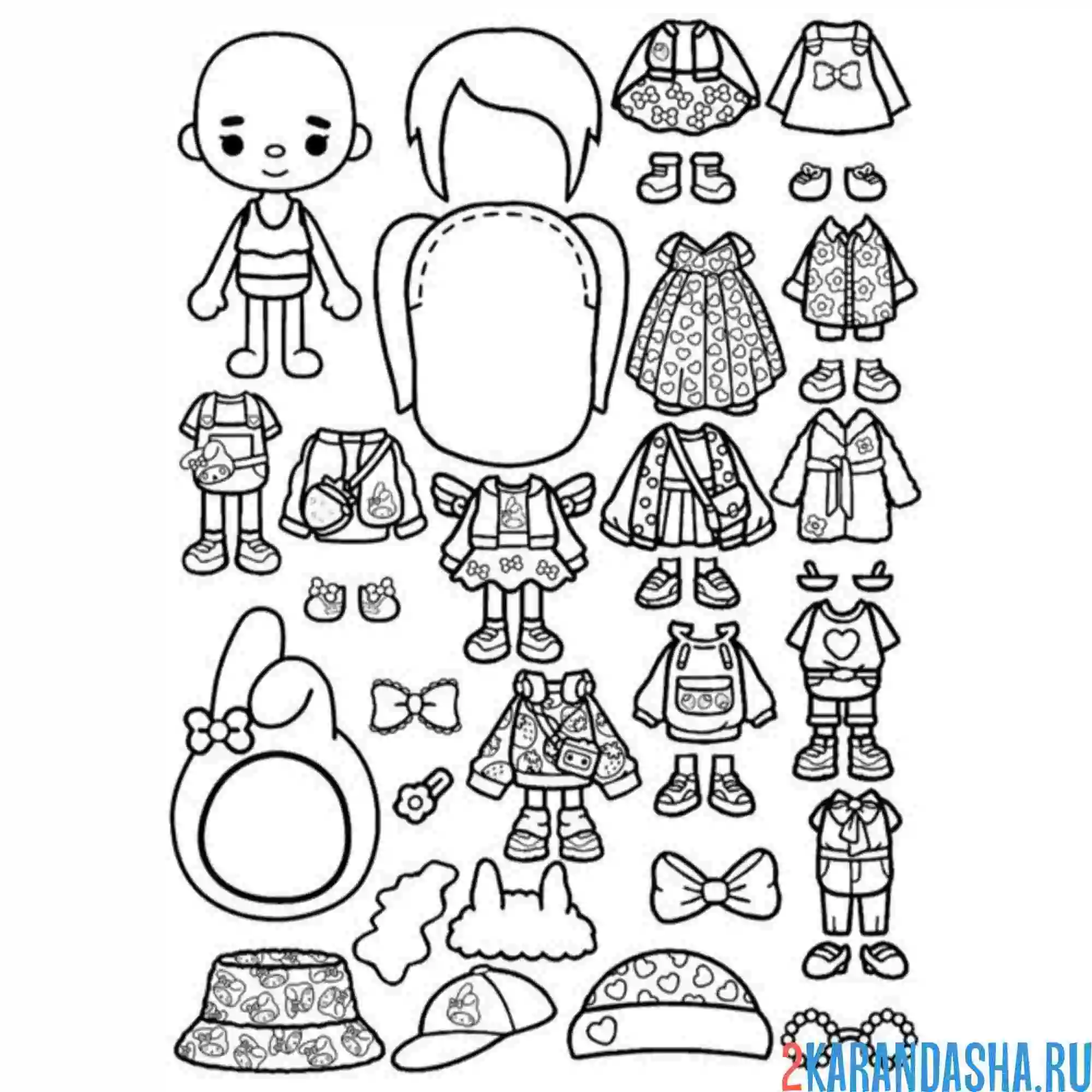 Раскраска тока бока одежда и волосы