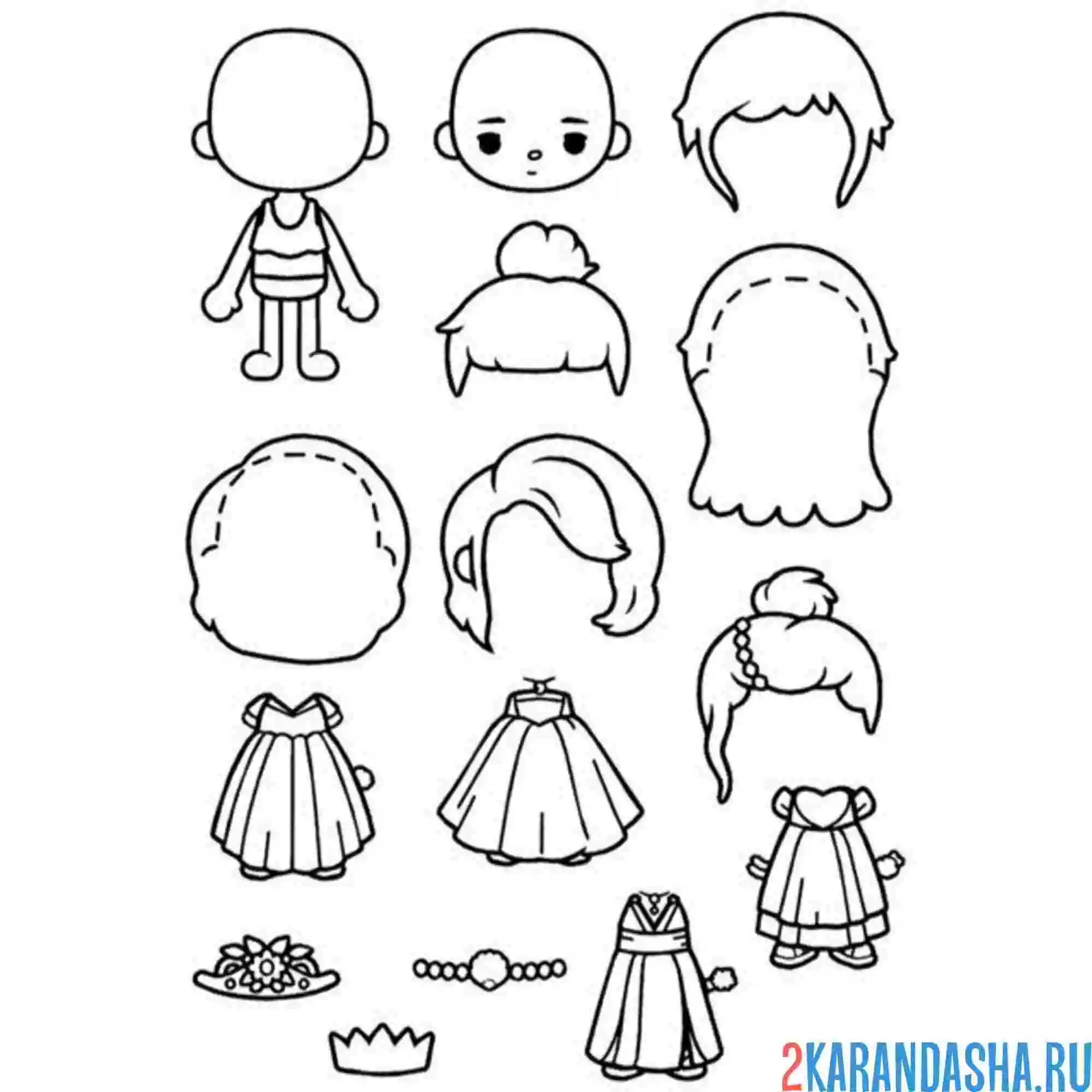 Раскраска тока бока волосы прическа одежда