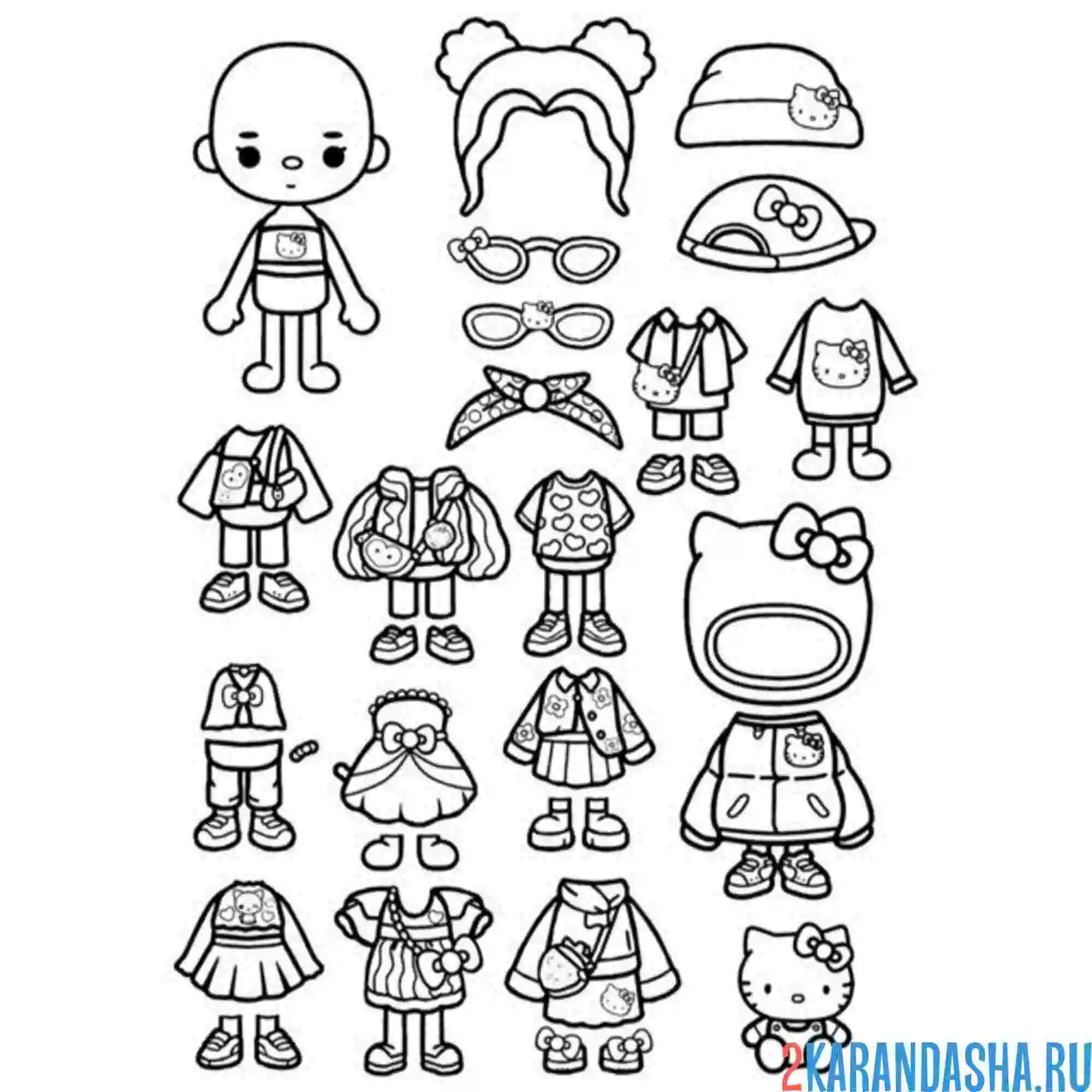 Раскраска тока бока одежда хеллоу китти