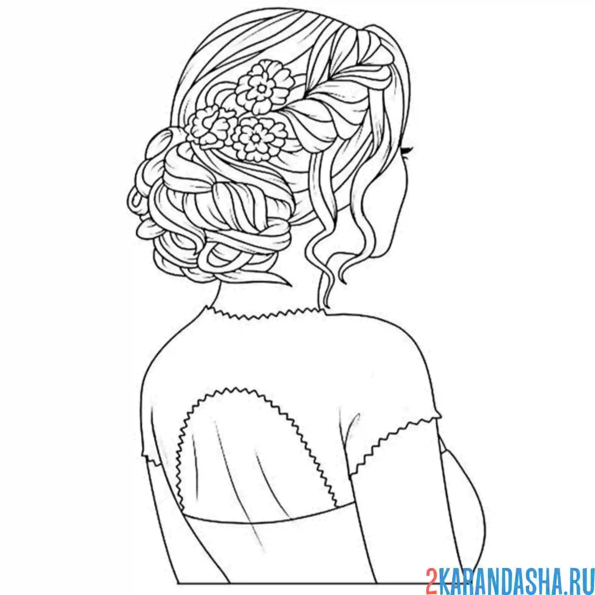 Раскраска свадебная прическа волосы