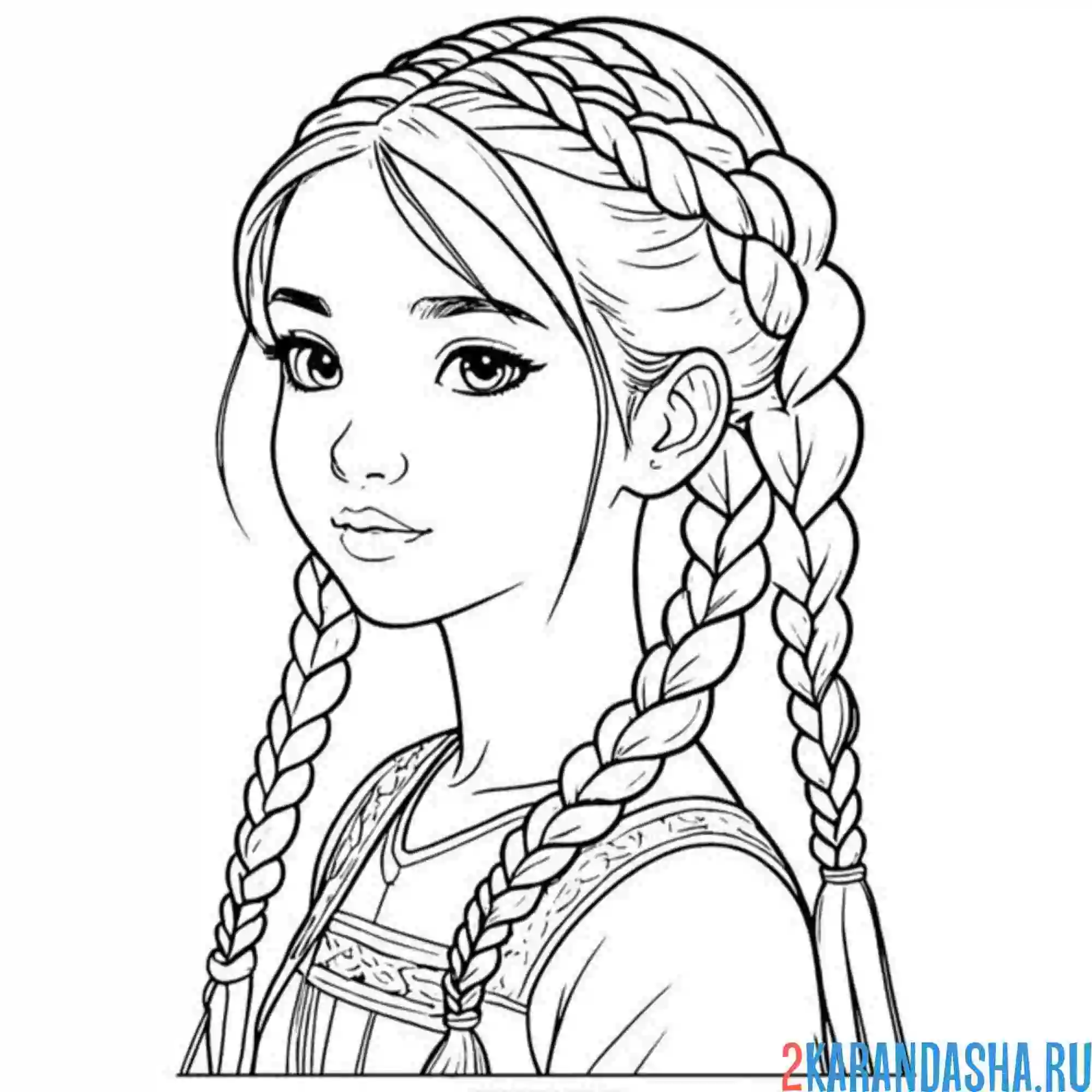 Раскраска девочка с косичками прическа волосы
