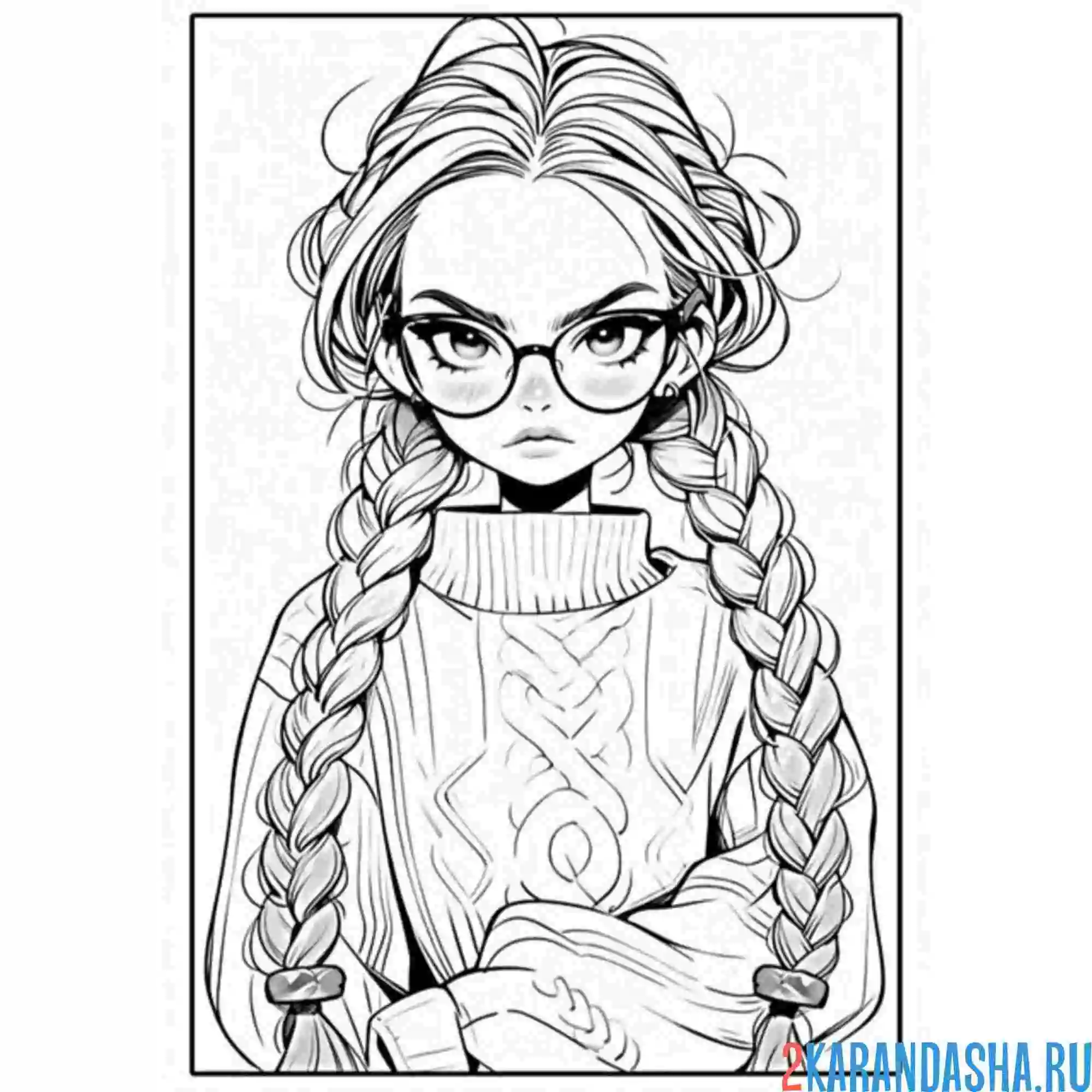 Раскраска девушка в свитере прическа волосы