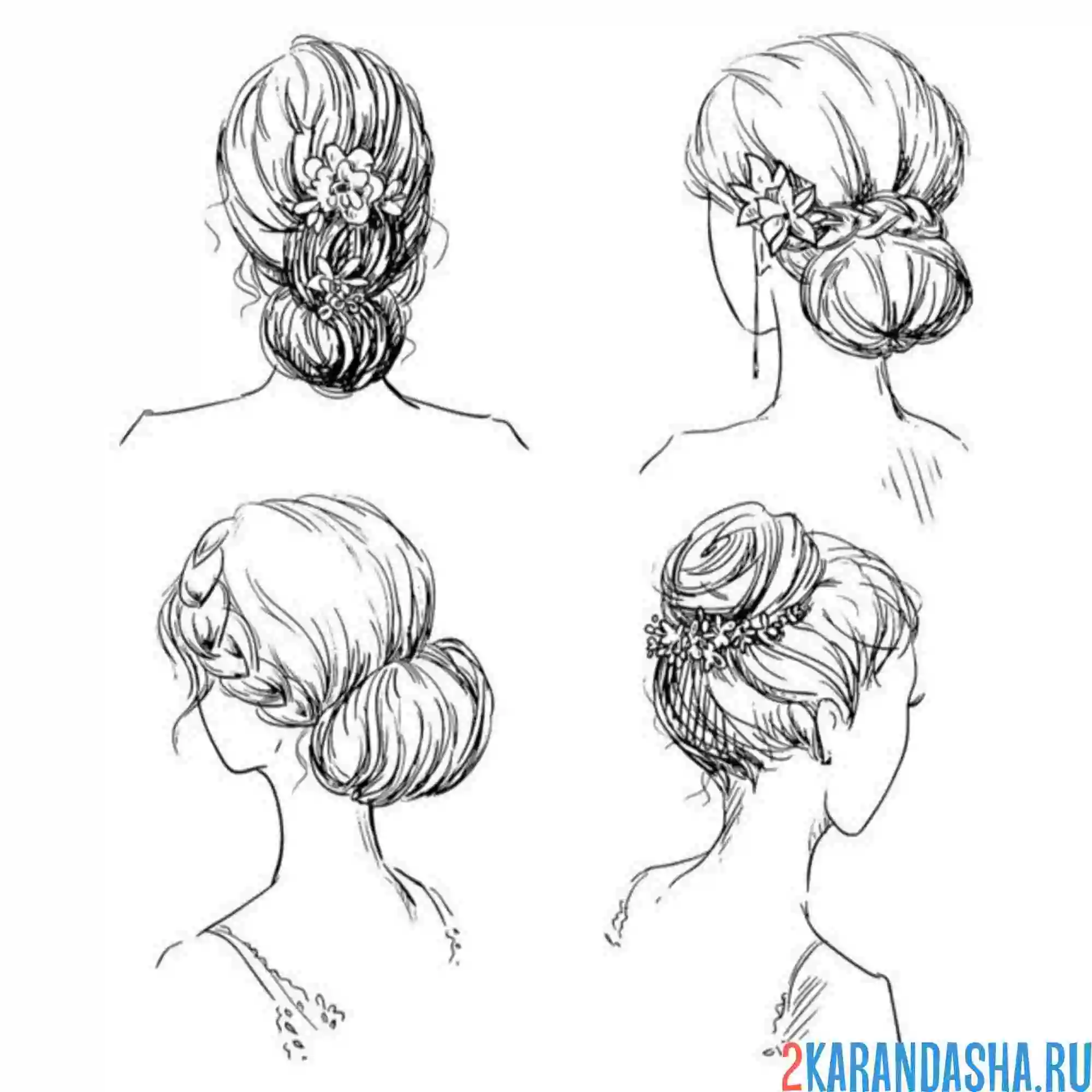 Раскраска разные прически с пучком