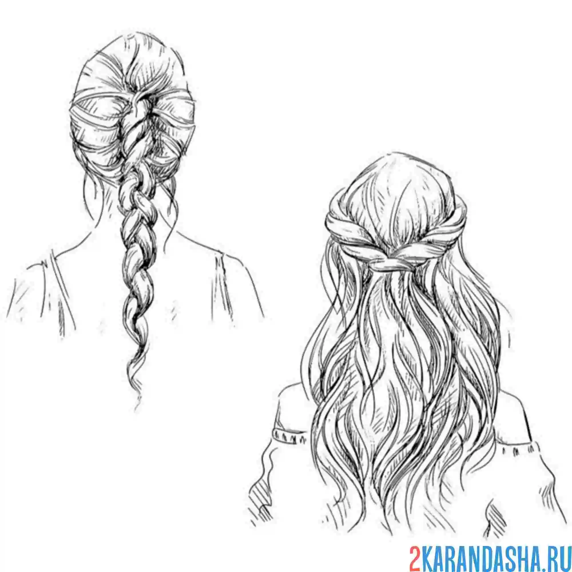 Раскраска длинные волосы косы прическа