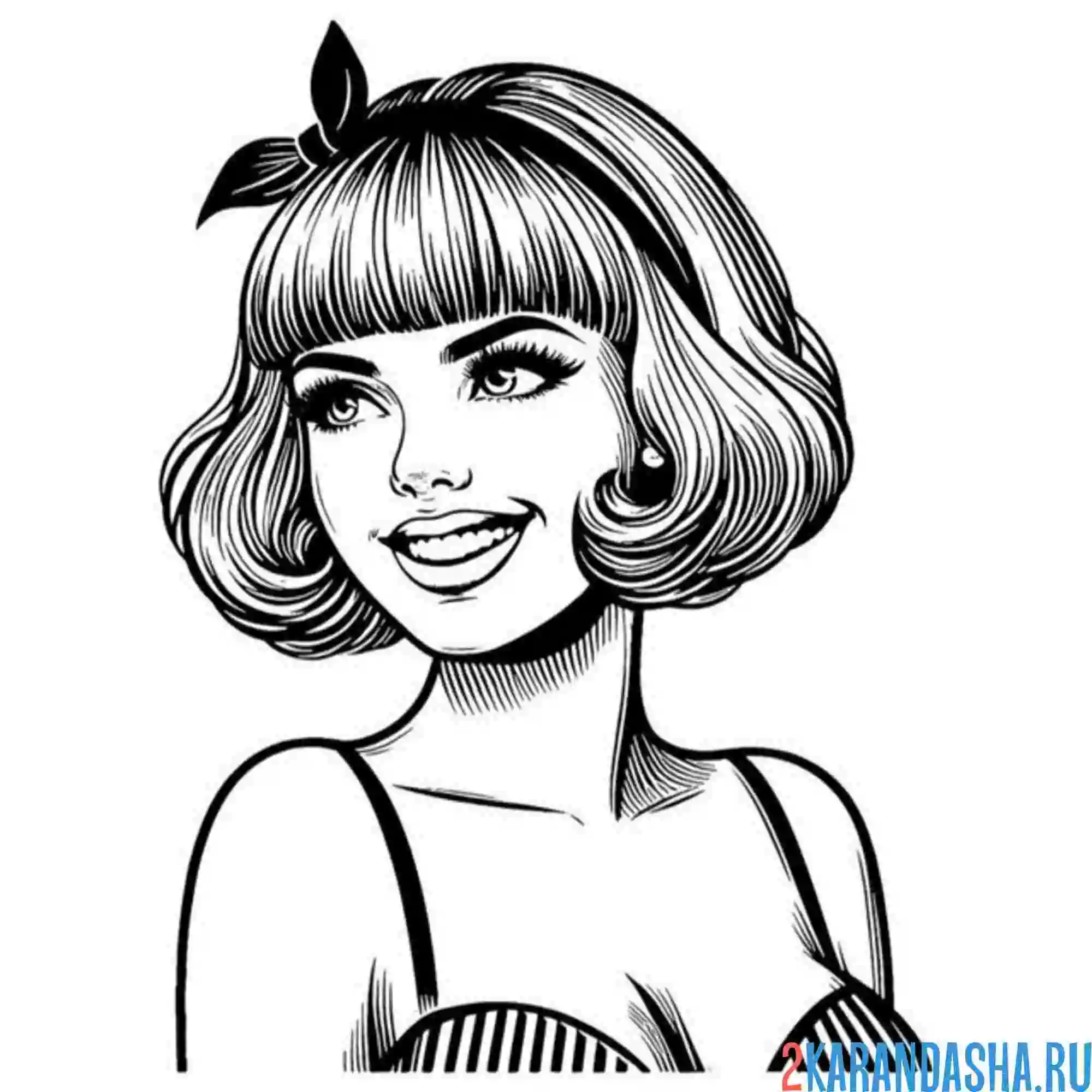 Раскраска каре девушка улыбается с бантиком