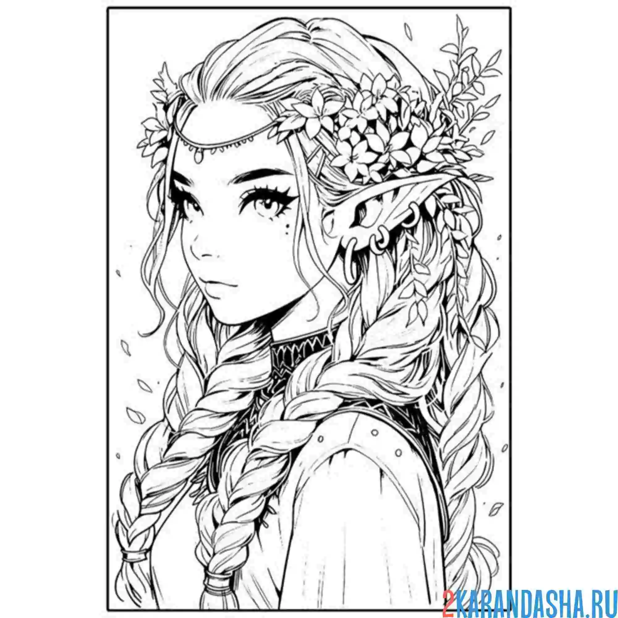 Раскраска аниме эльф девушка прическа волосы